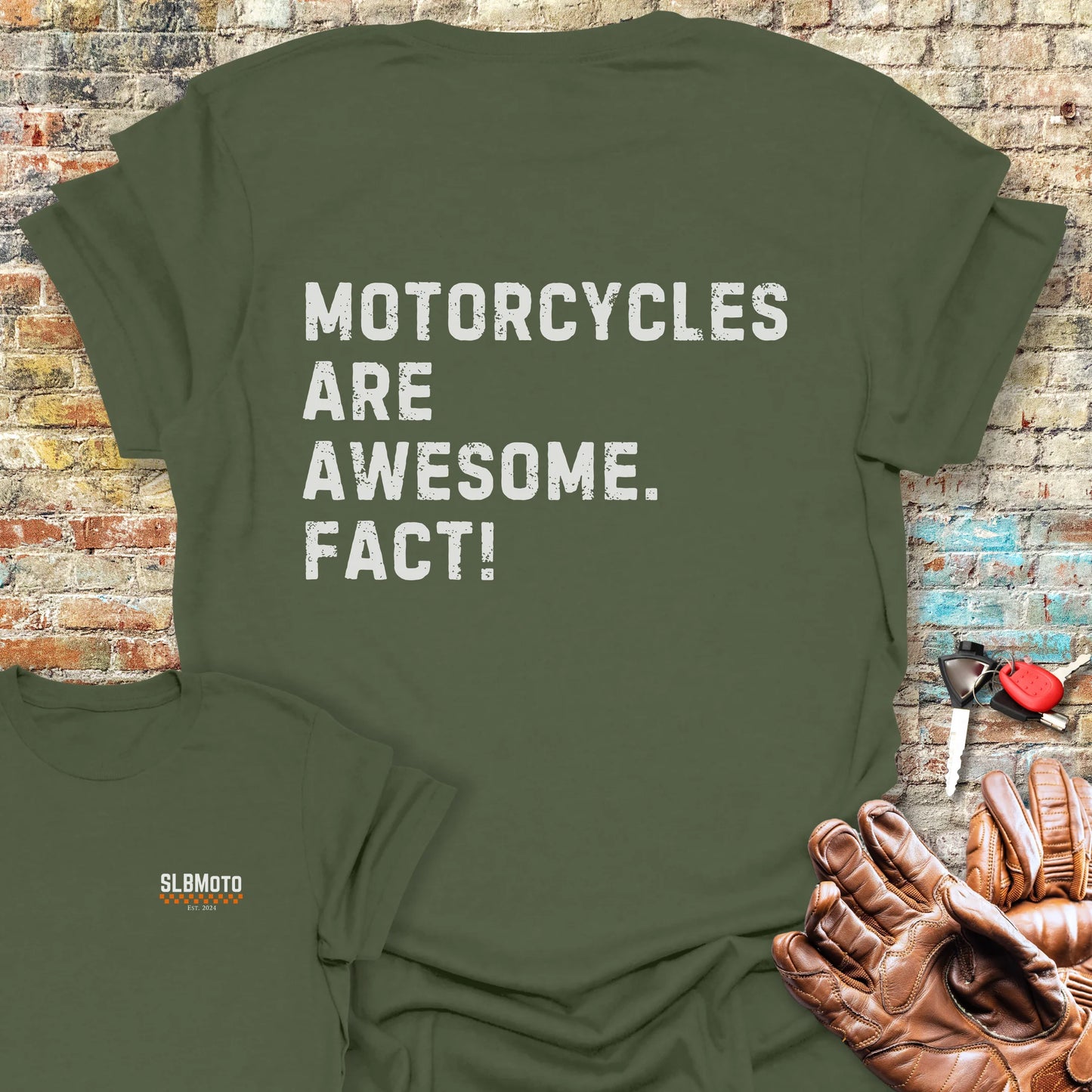 Fact (Text) Back Print T-Shirt - Military Green