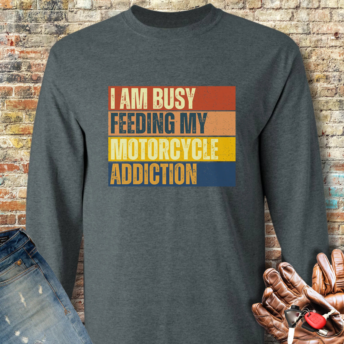 Feeding My Addiction (Block) Long Sleeve T-Shirt - Dark Heather