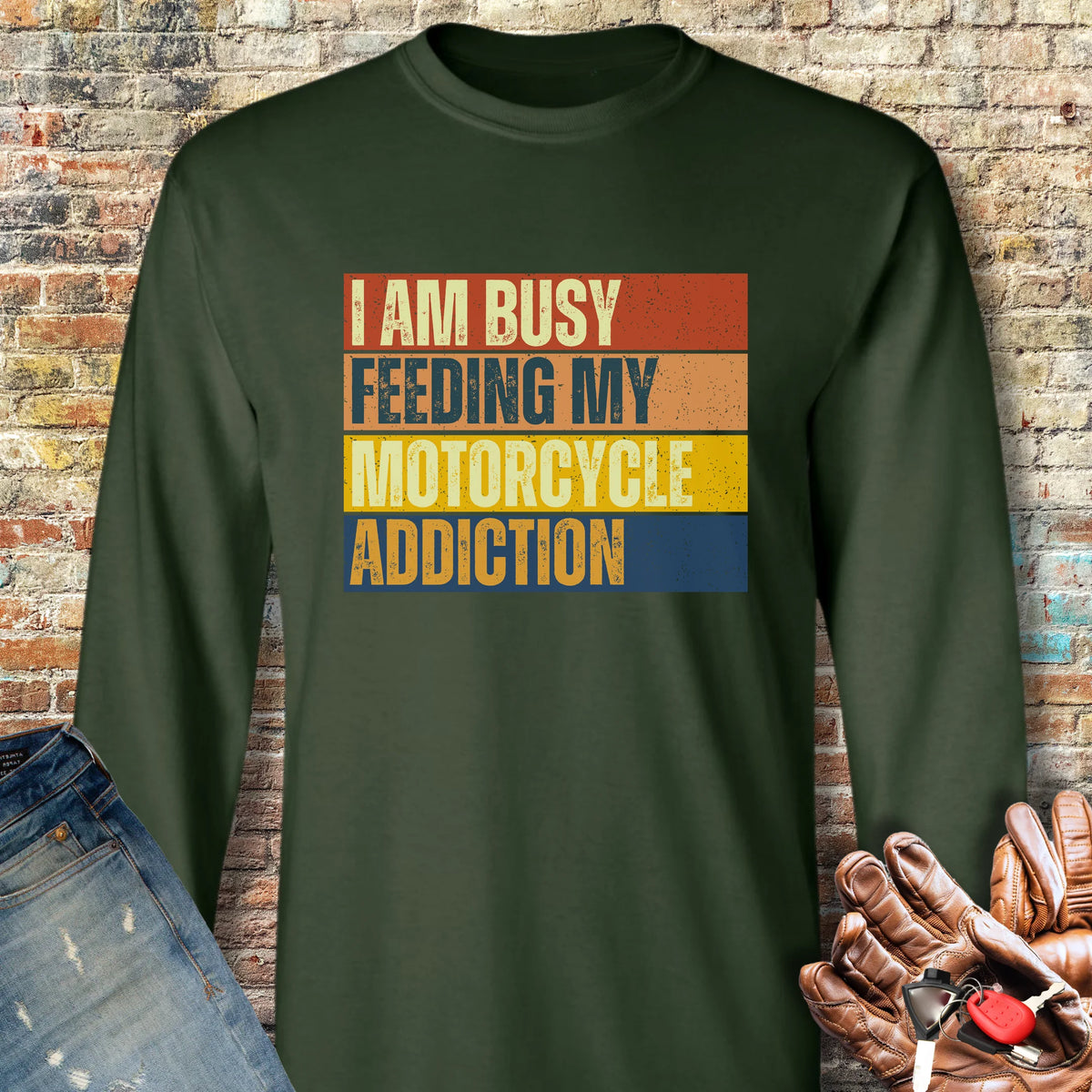 Feeding My Addiction (Block) Long Sleeve T-Shirt - Forest Green