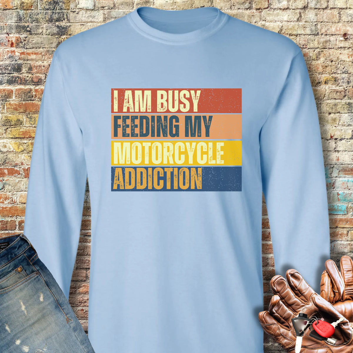 Feeding My Addiction (Block) Long Sleeve T-Shirt - Light Blue