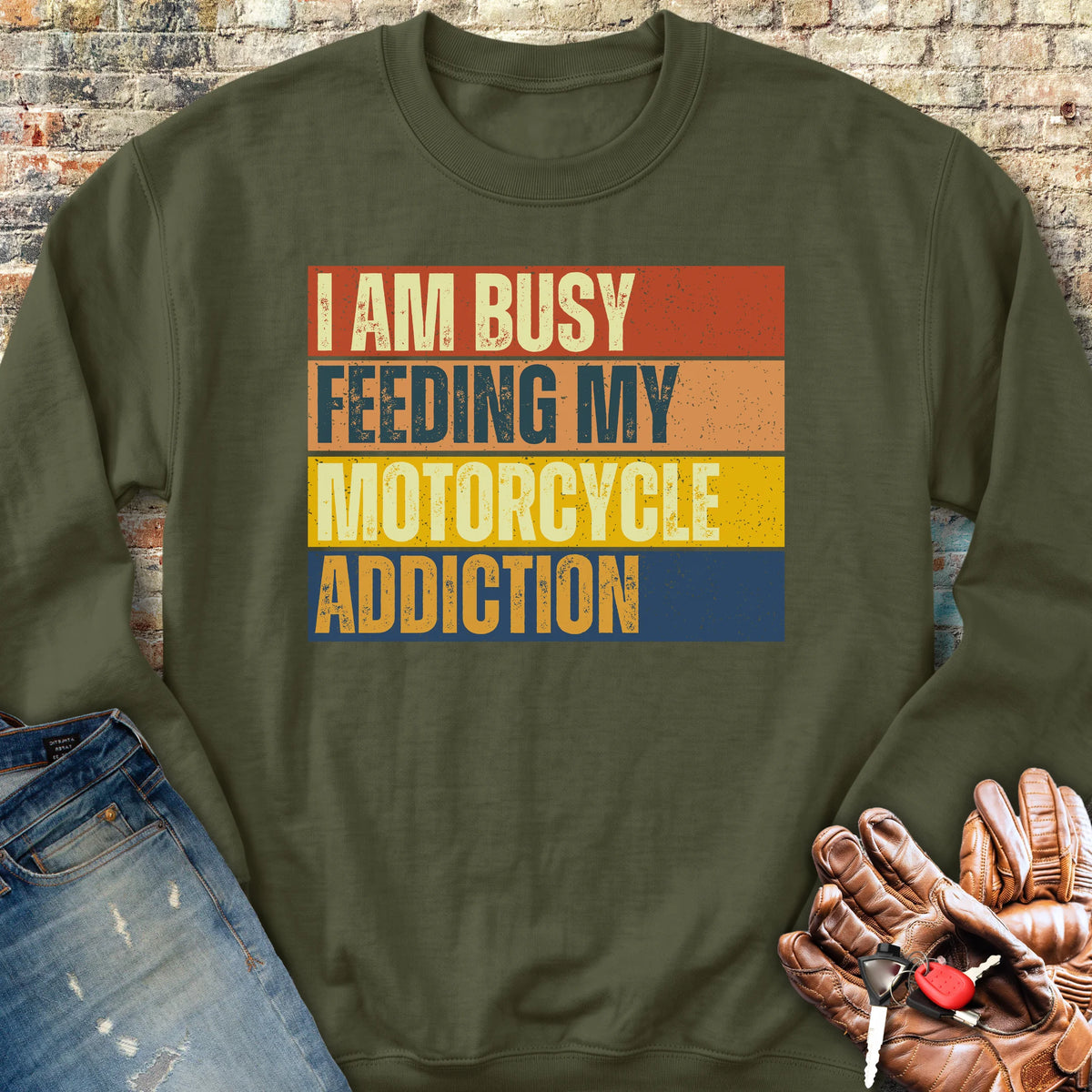Feeding My Addiction (Block) Sweatshirt - Military Green