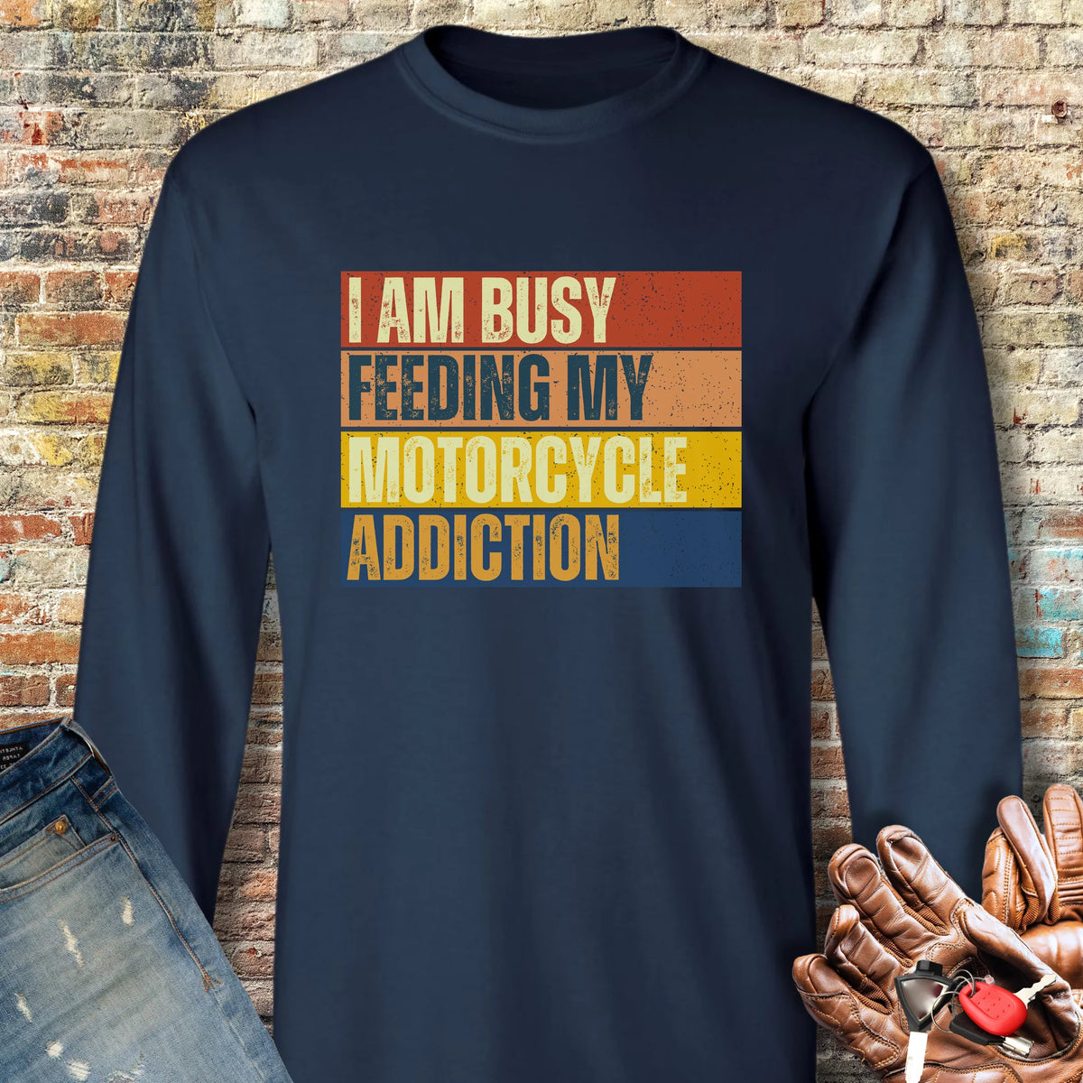 Feeding My Addiction (Block) Long Sleeve T-Shirt - Navy