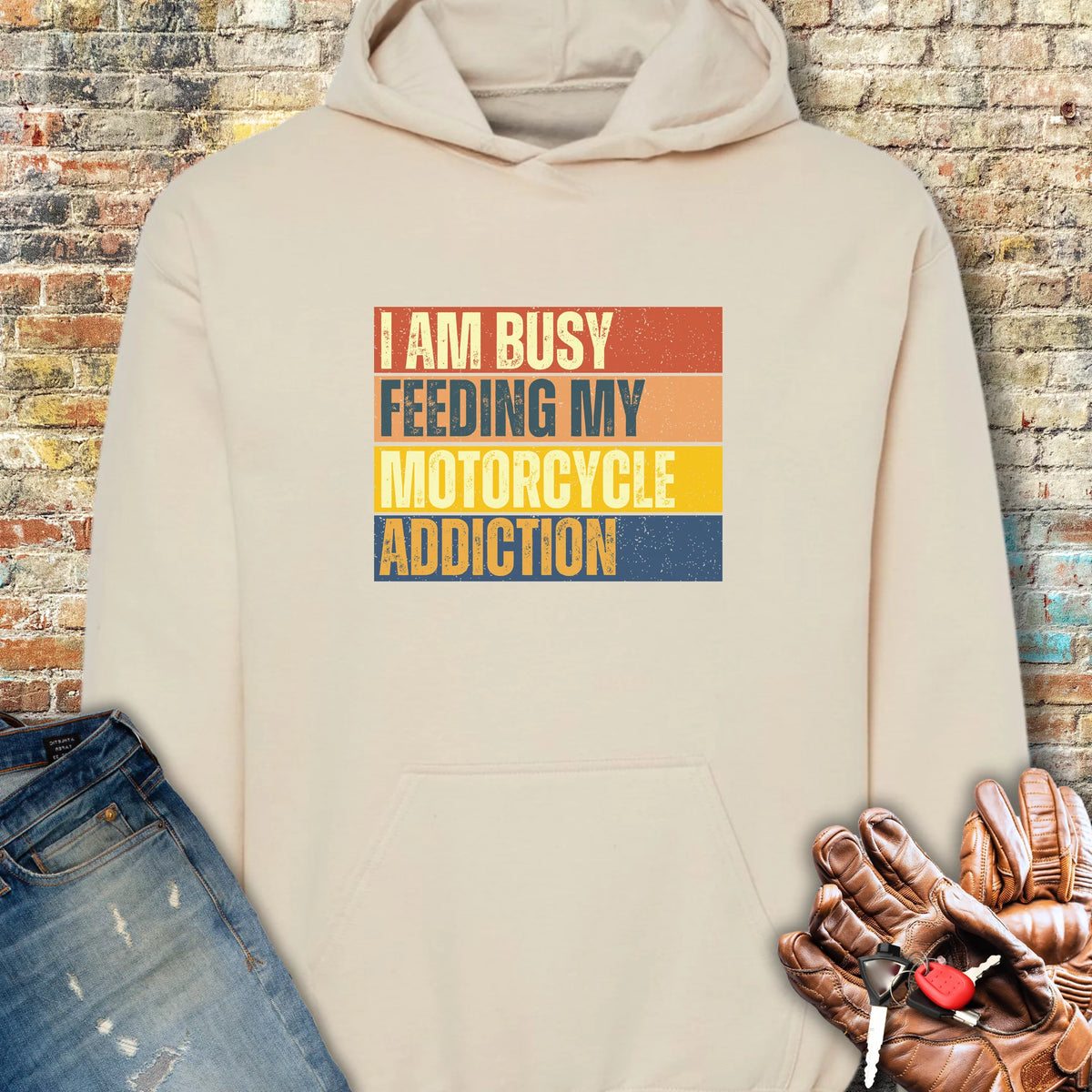Feeding My Addiction (Block) Hoodie - Sand