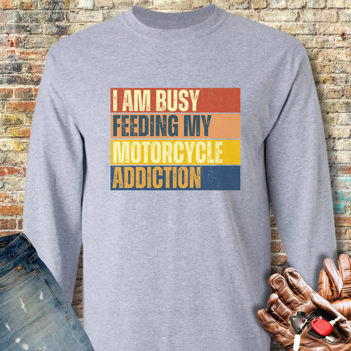 Feeding My Addiction (Block) Long Sleeve T-Shirt - Sport Grey