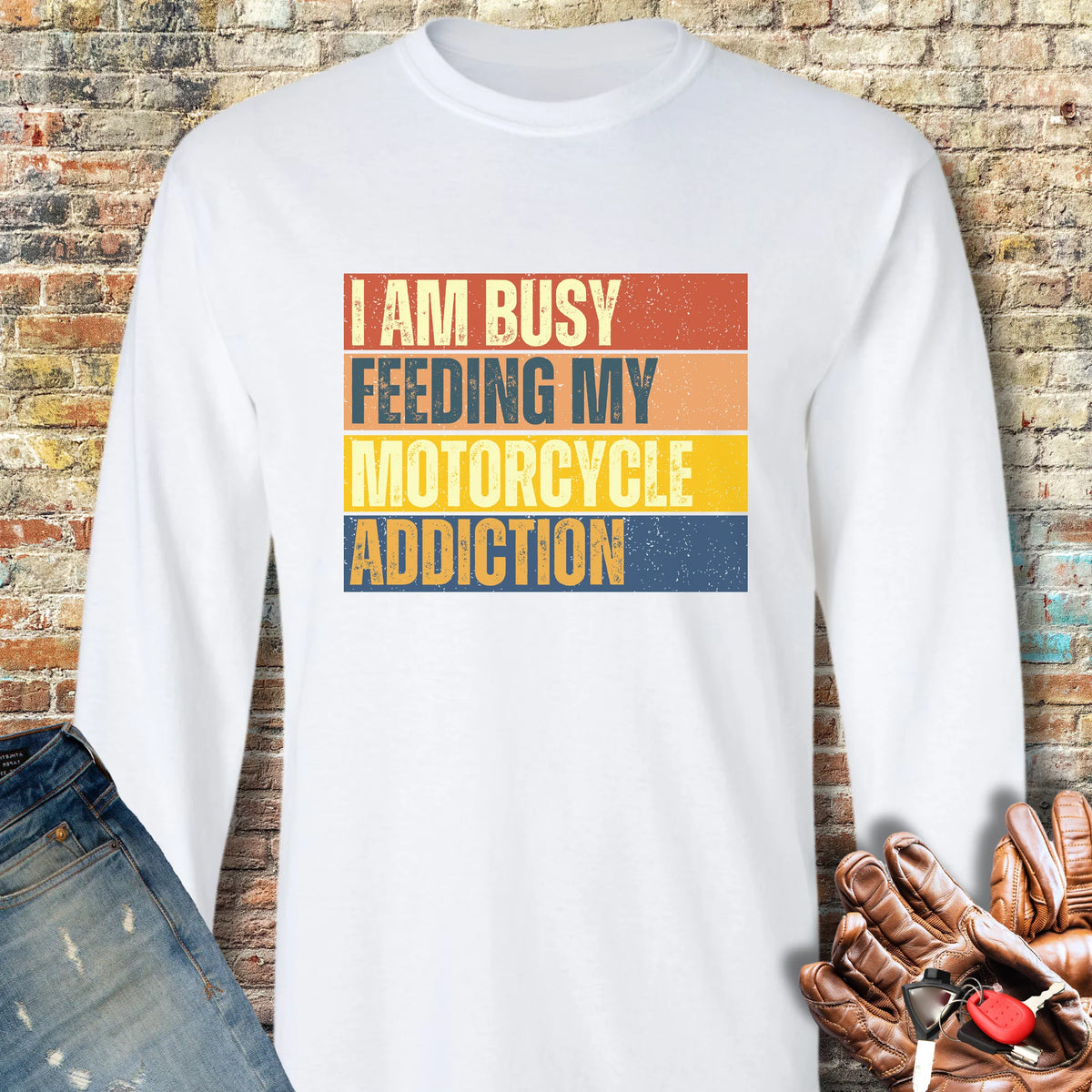 Feeding My Addiction (Block) Long Sleeve T-Shirt - White