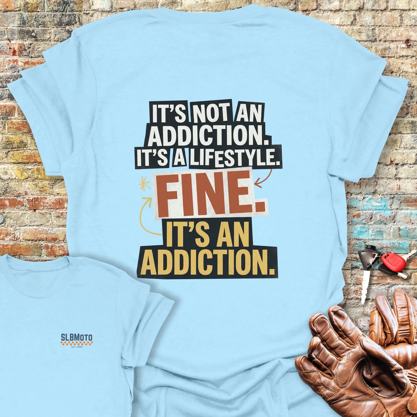 Fine Back Print T-Shirt - Light Blue