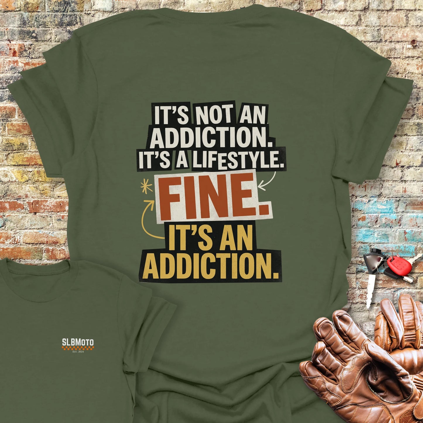 Fine Back Print T-Shirt - Military Green