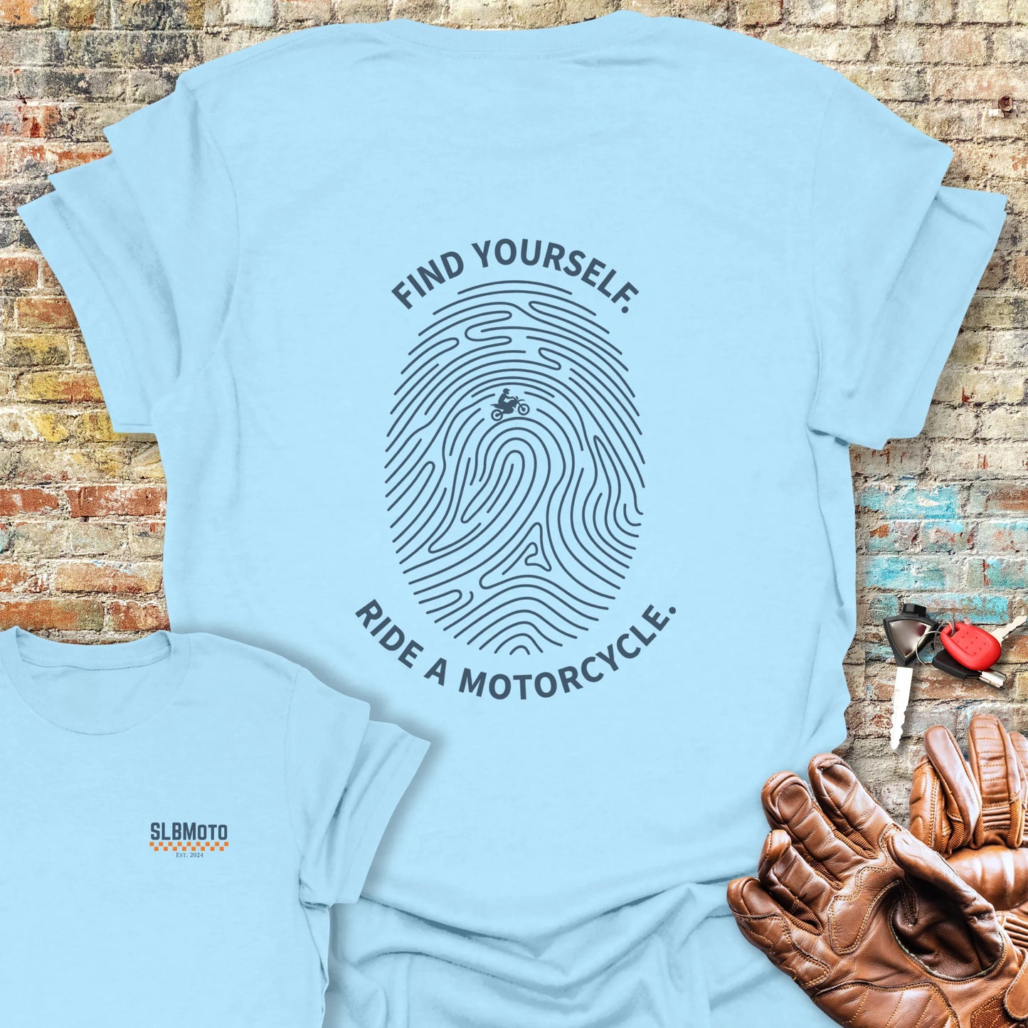 Fingerprint Back Print T-Shirt - Light Blue
