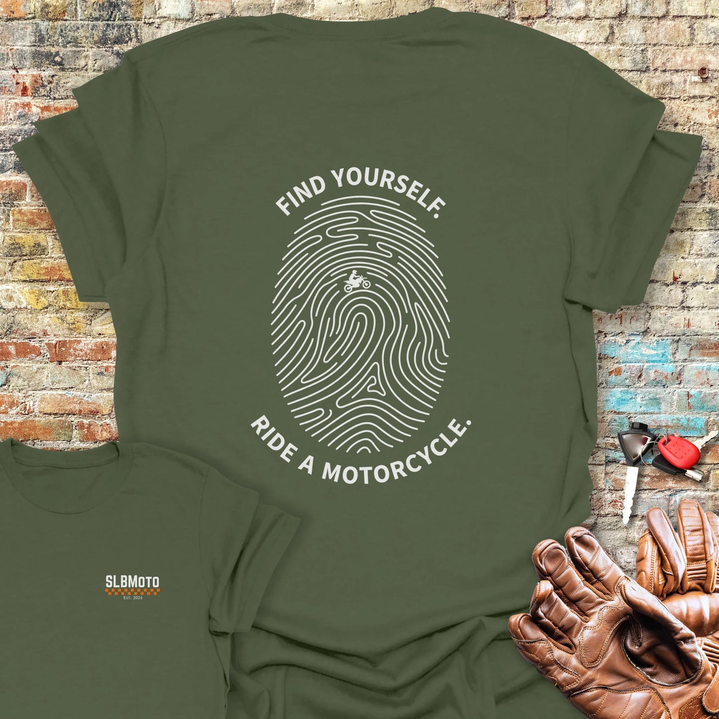 Fingerprint Back Print T-Shirt - Military Green