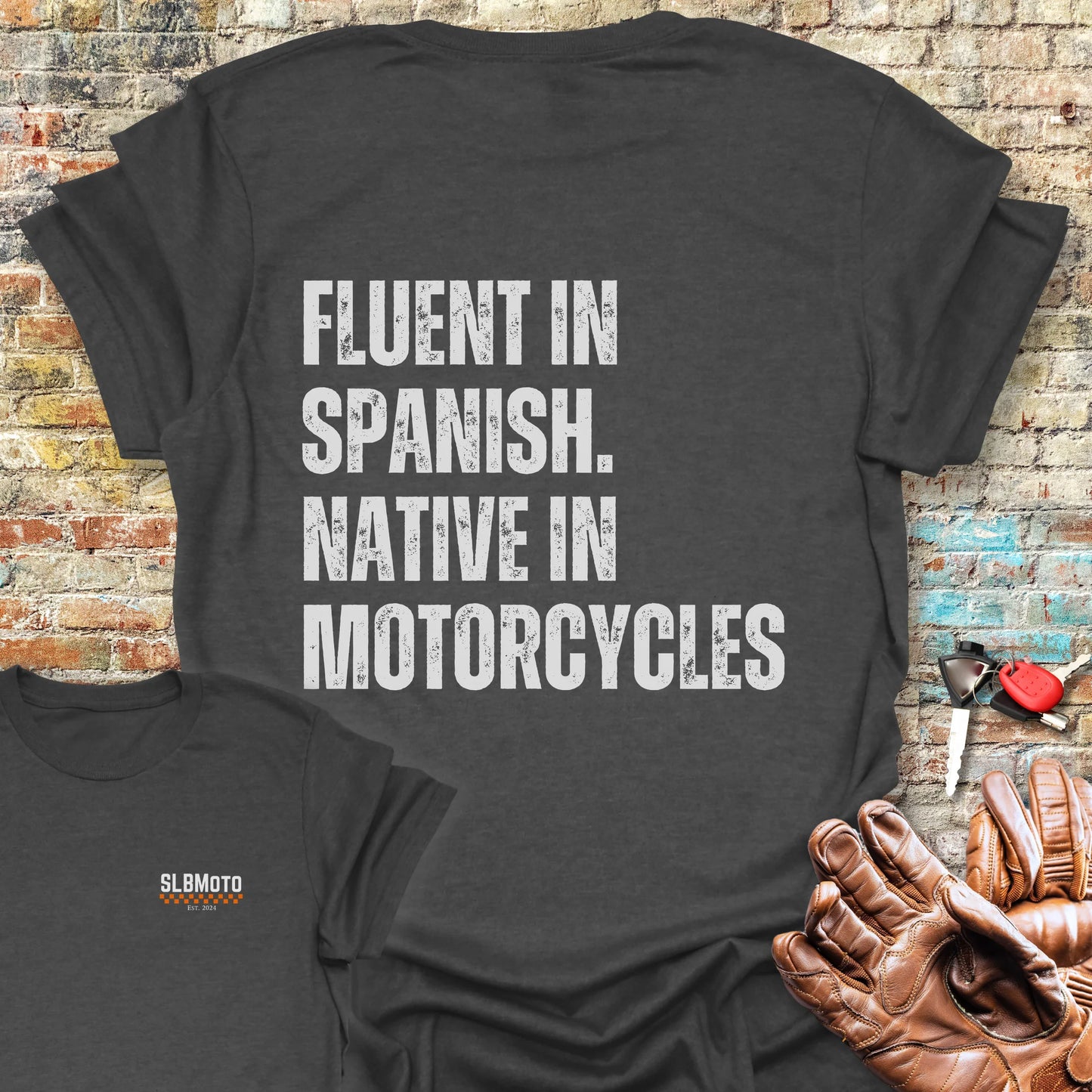 Fluent In Spanish Back Print T-Shirt - Dark Heather