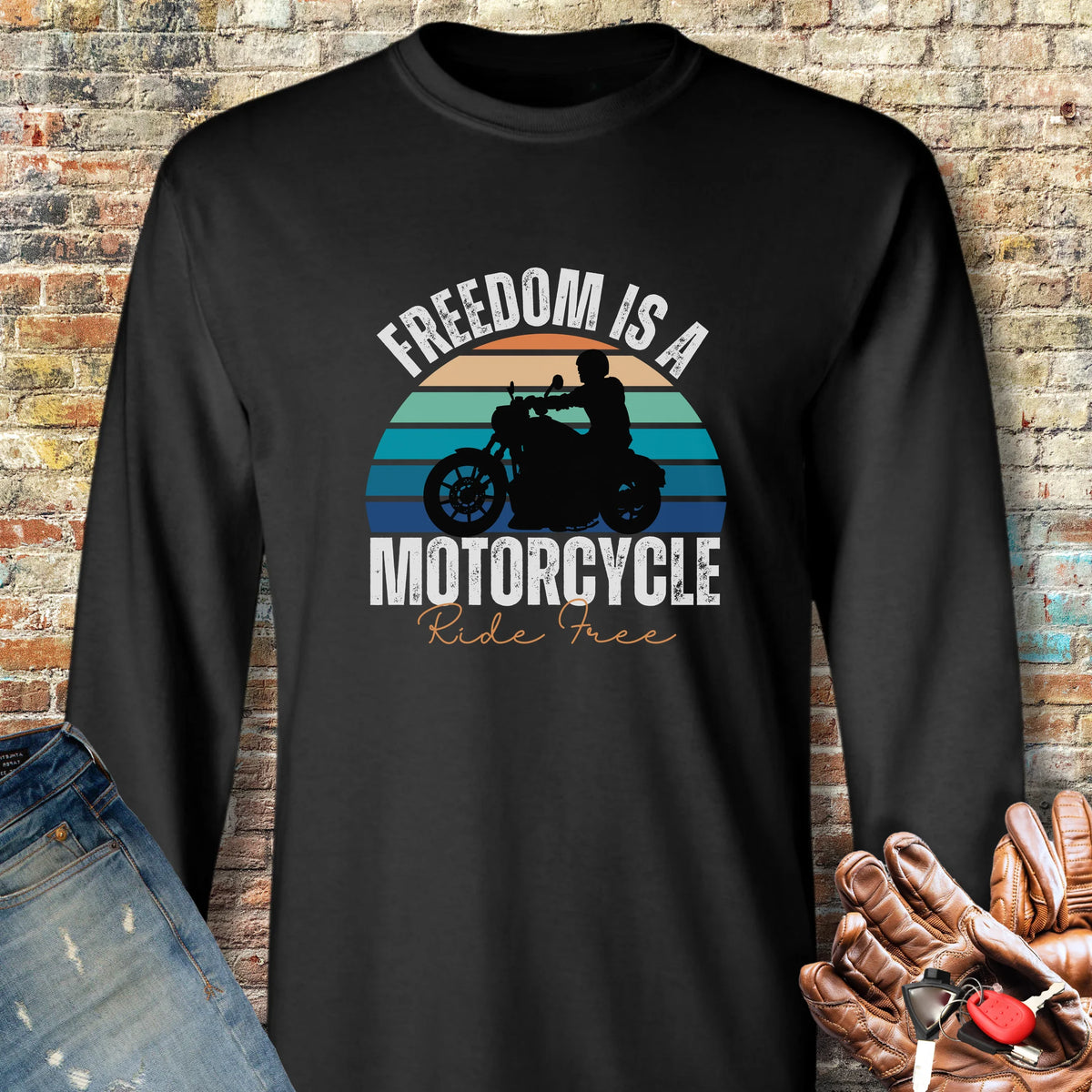 Freedom Is A Motorcycle (Ride Free) Long Sleeve T-Shirt - Black