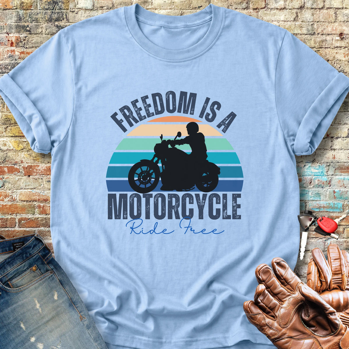 Freedom Is A Motorcycle (Ride Free) Classic T-Shirt - Light Blue