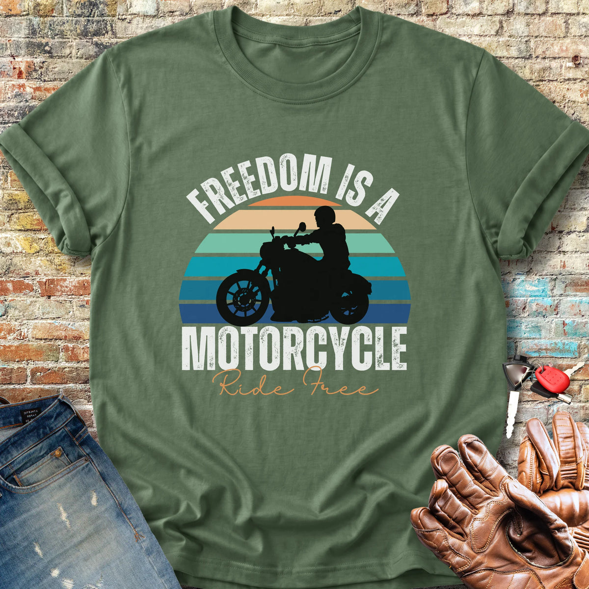 Freedom Is A Motorcycle (Ride Free) Classic T-Shirt - Military Green