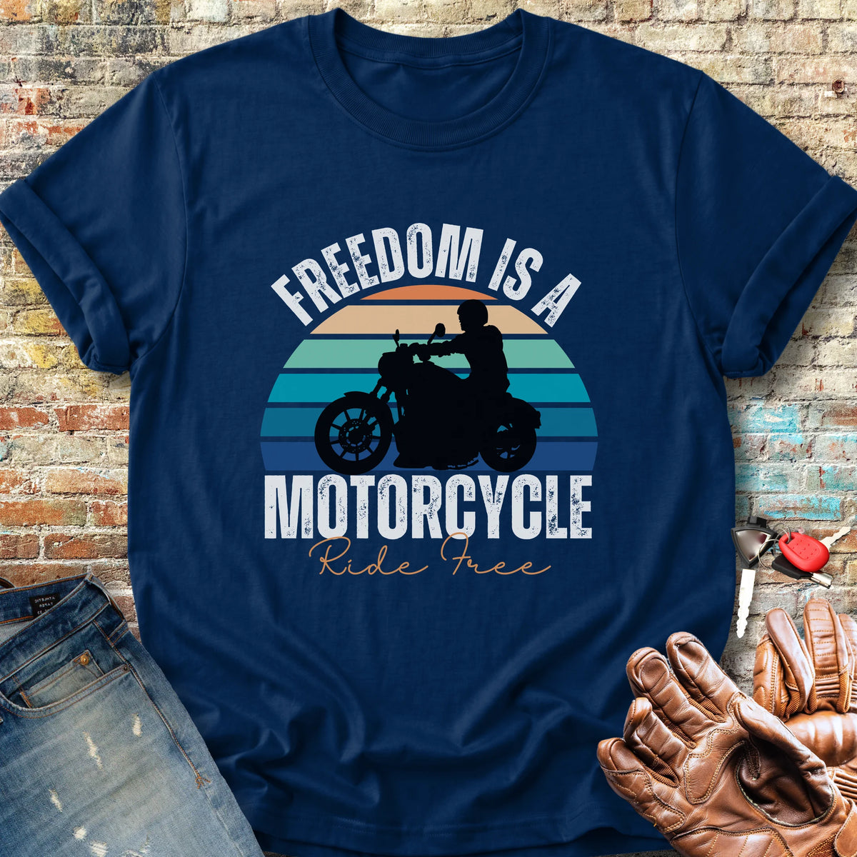 Freedom Is A Motorcycle (Ride Free) Classic T-Shirt - Navy