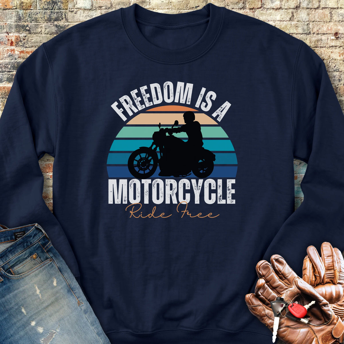 Freedom Is A Motorcycle (Ride Free) Sweatshirt - Navy