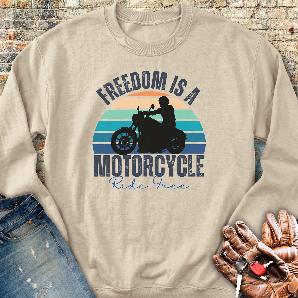 Freedom Is A Motorcycle (Ride Free) Sweatshirt - Sand