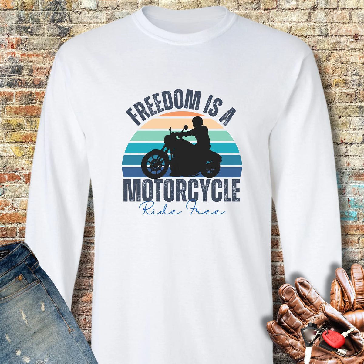 Freedom Is A Motorcycle (Ride Free) Long Sleeve T-Shirt - White