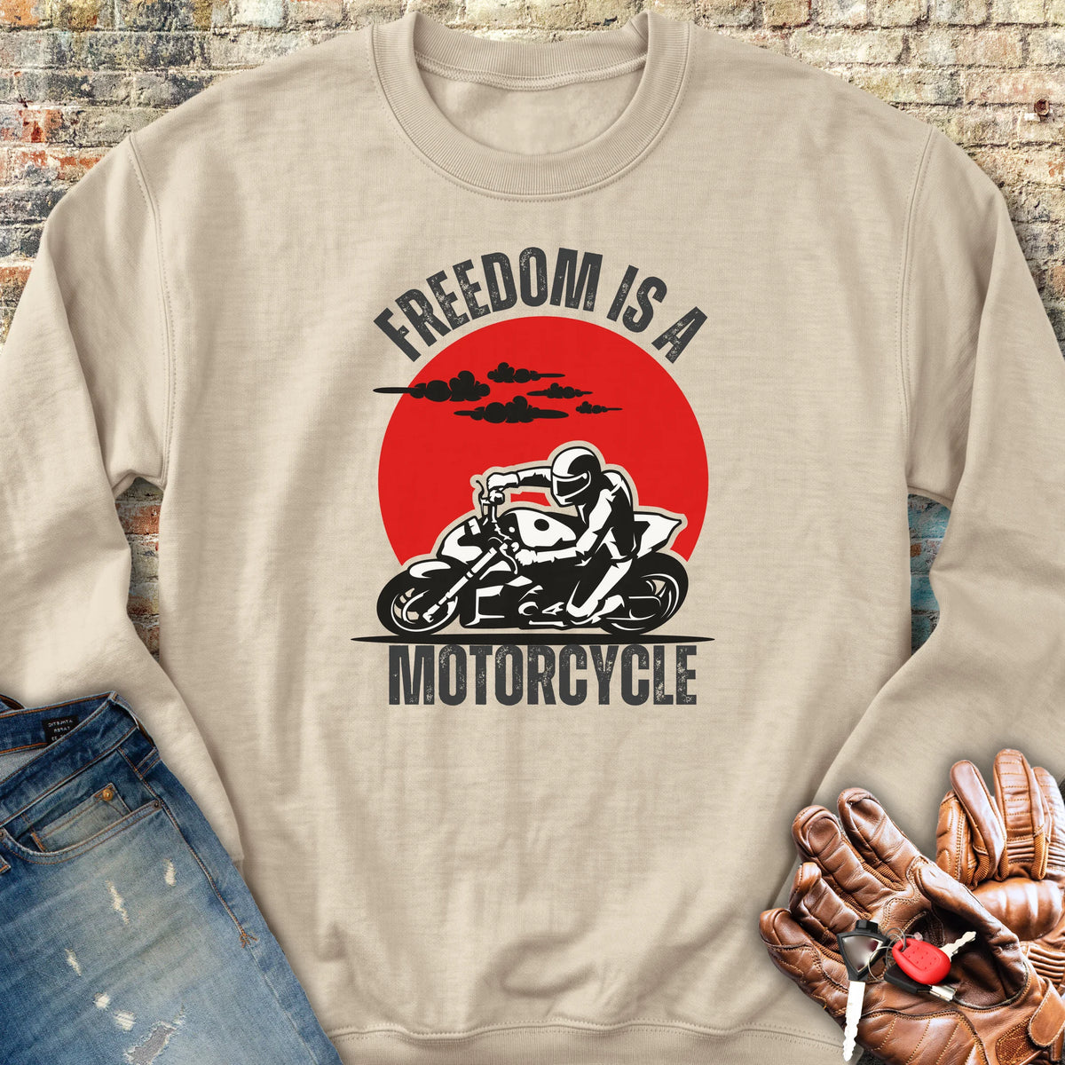 Freedom Is A Motorcycle (Streetfighter) Sweatshirt - Sand