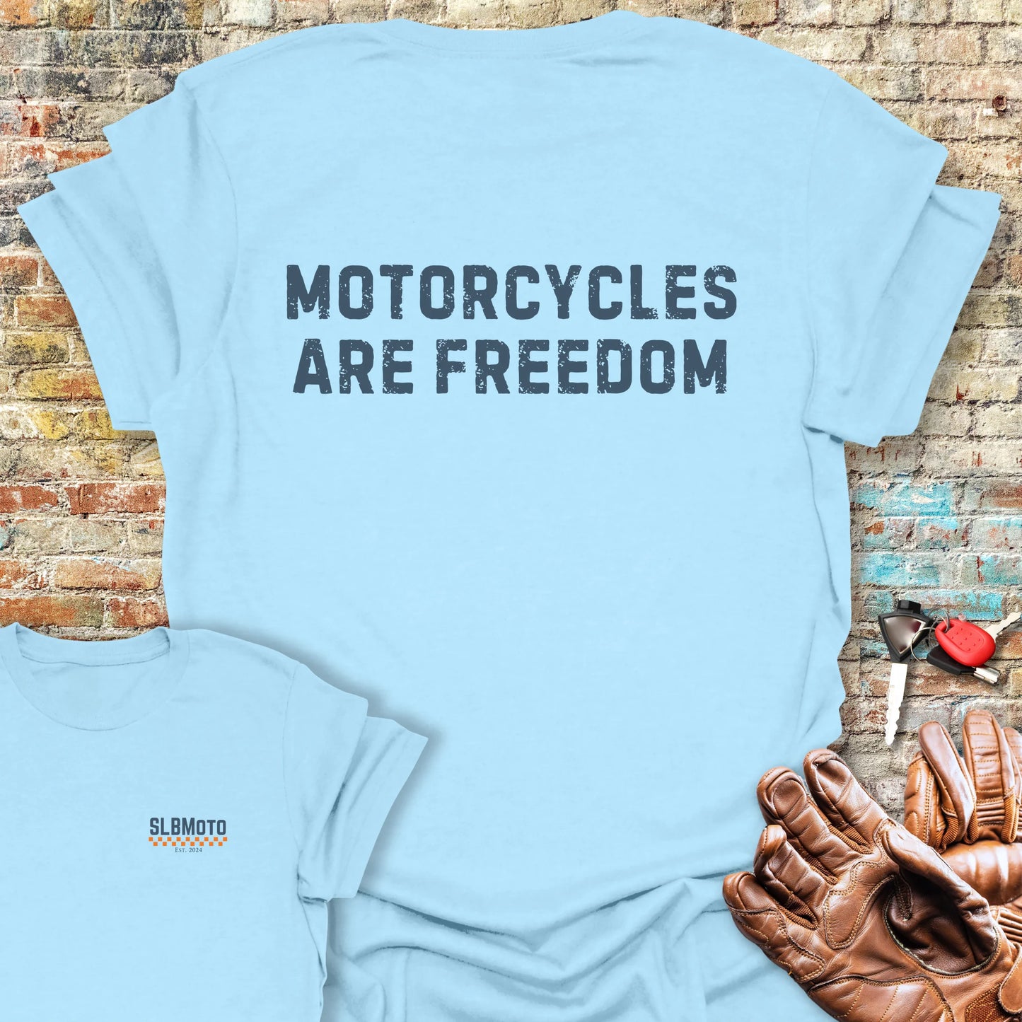Freedom (Text) Back Print T-Shirt - Light Blue