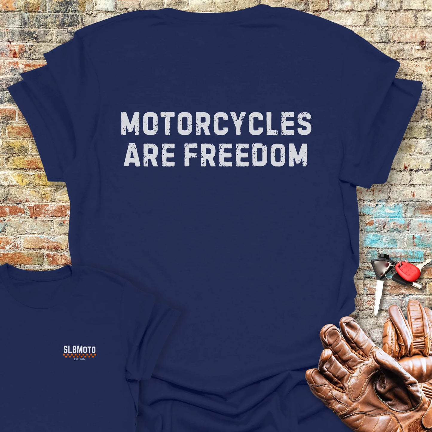 Freedom (Text) Back Print T-Shirt - Navy