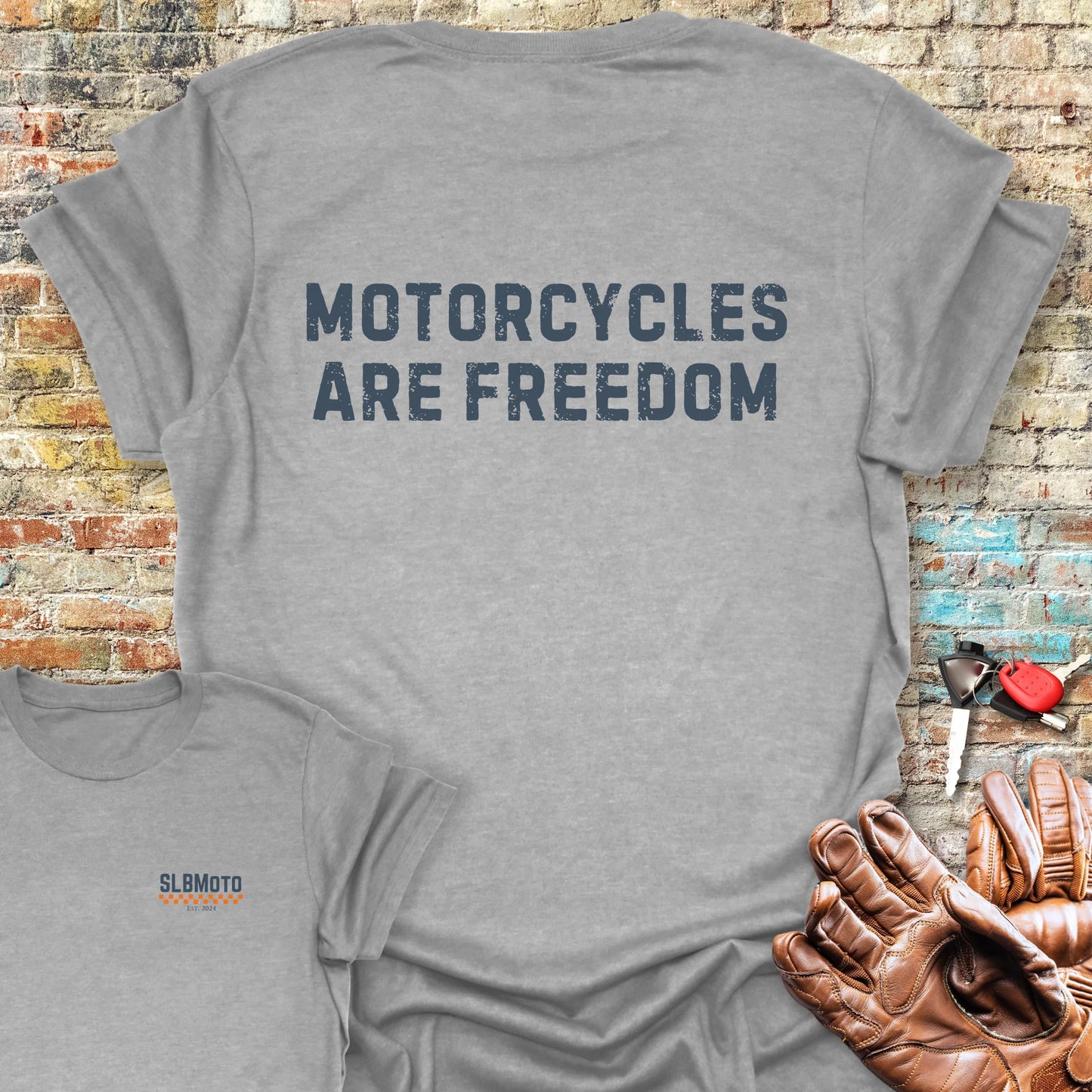 Freedom (Text) Back Print T-Shirt - Sport Grey