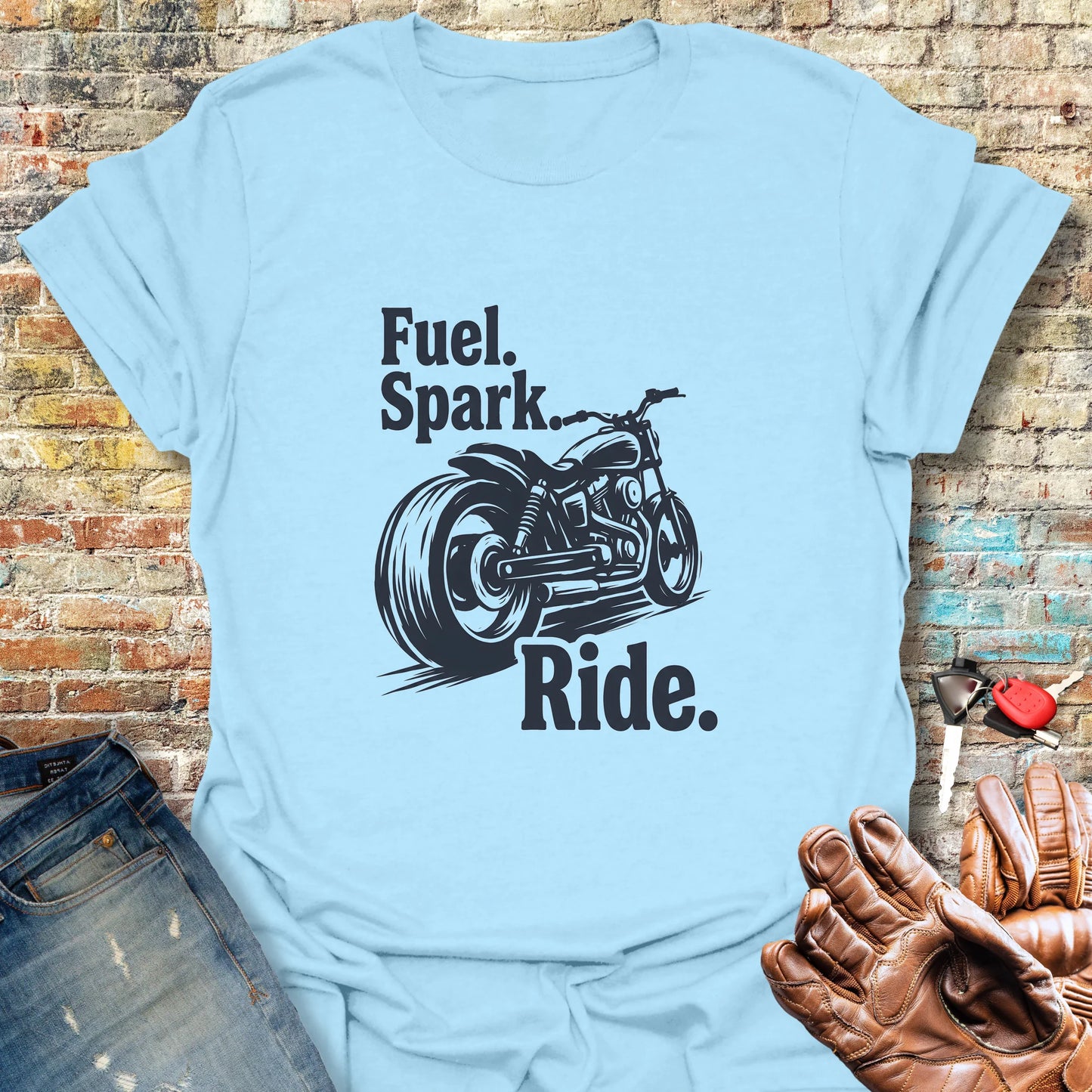 Fuel. Spark. Ride. T-Shirt - Light Blue