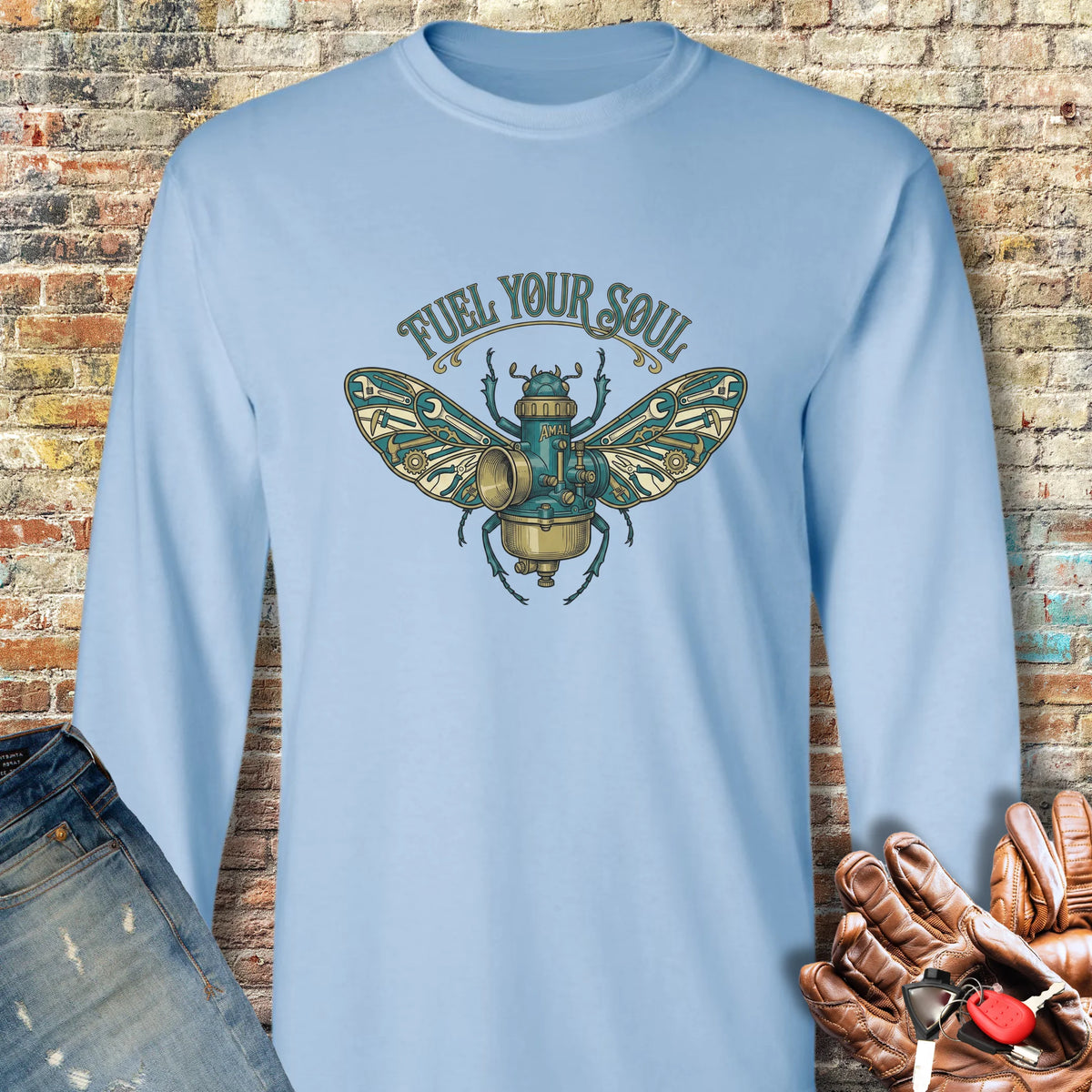 Fuel Your Soul Long Sleeve T-Shirt - Light Blue