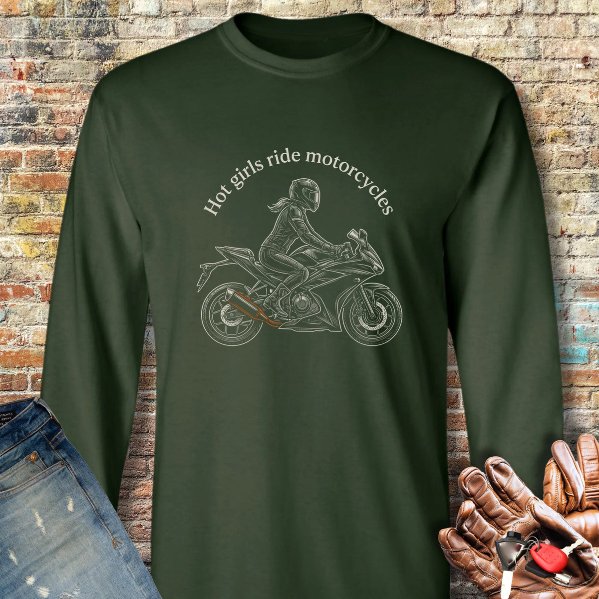 Girl On A Bike Long Sleeve T-Shirt - Forest Green
