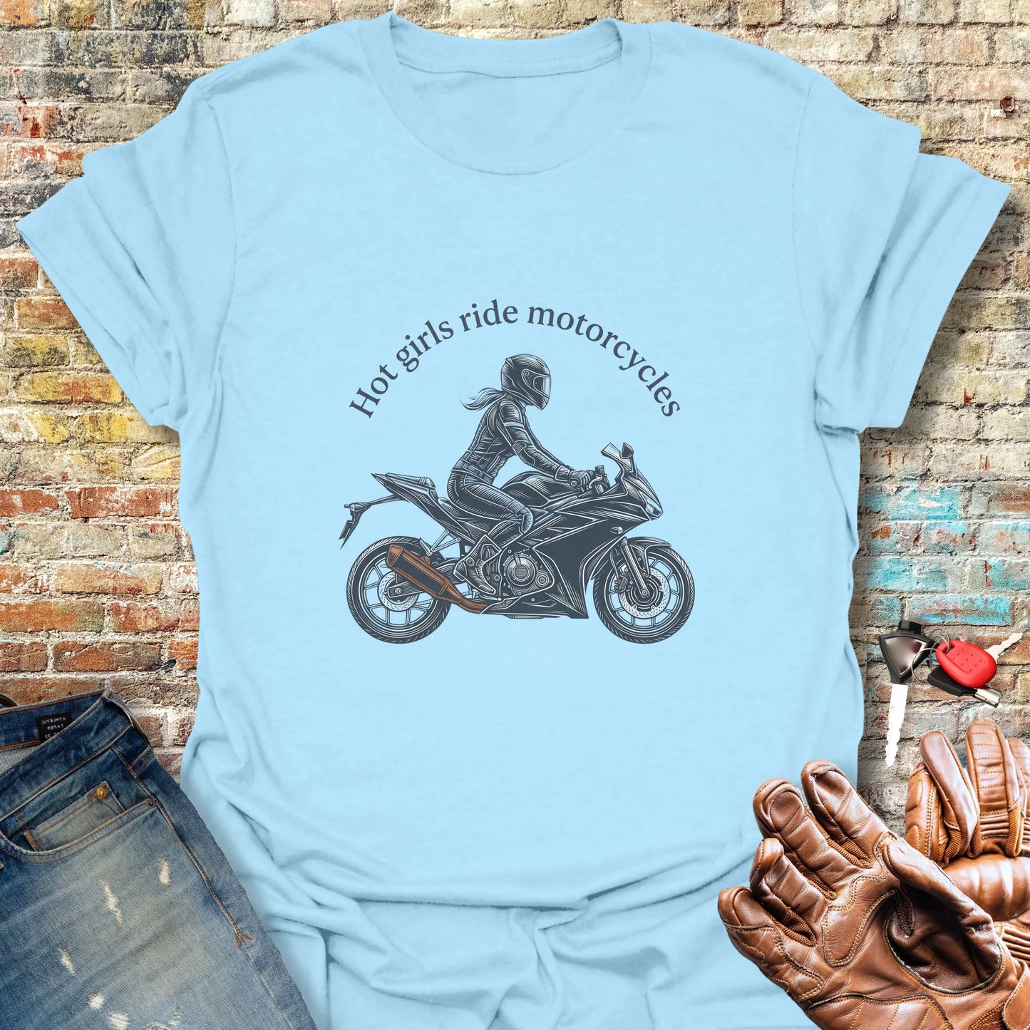 Girl On A Bike T-Shirt - Light Blue