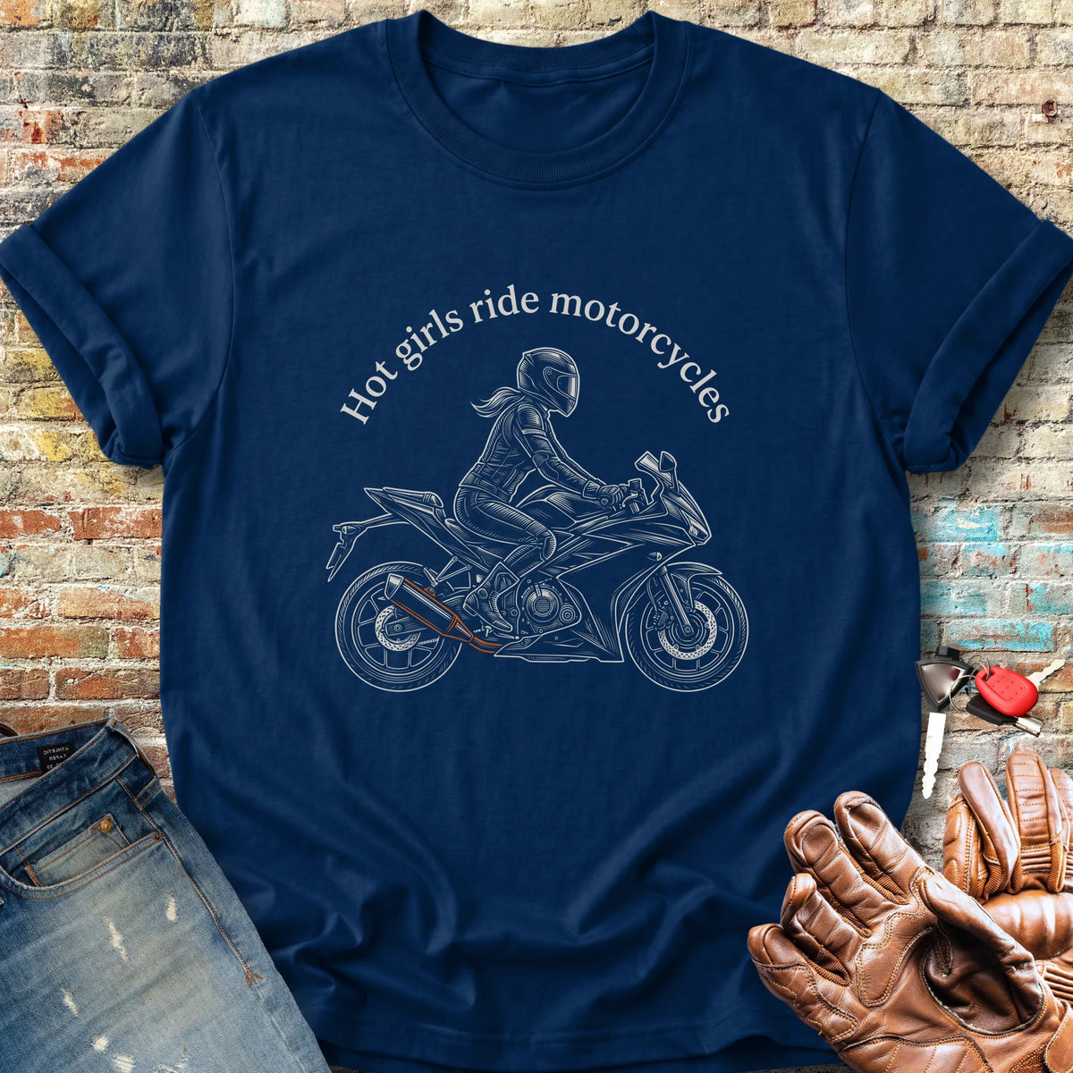 Girl On A Bike Classic T-Shirt - Navy