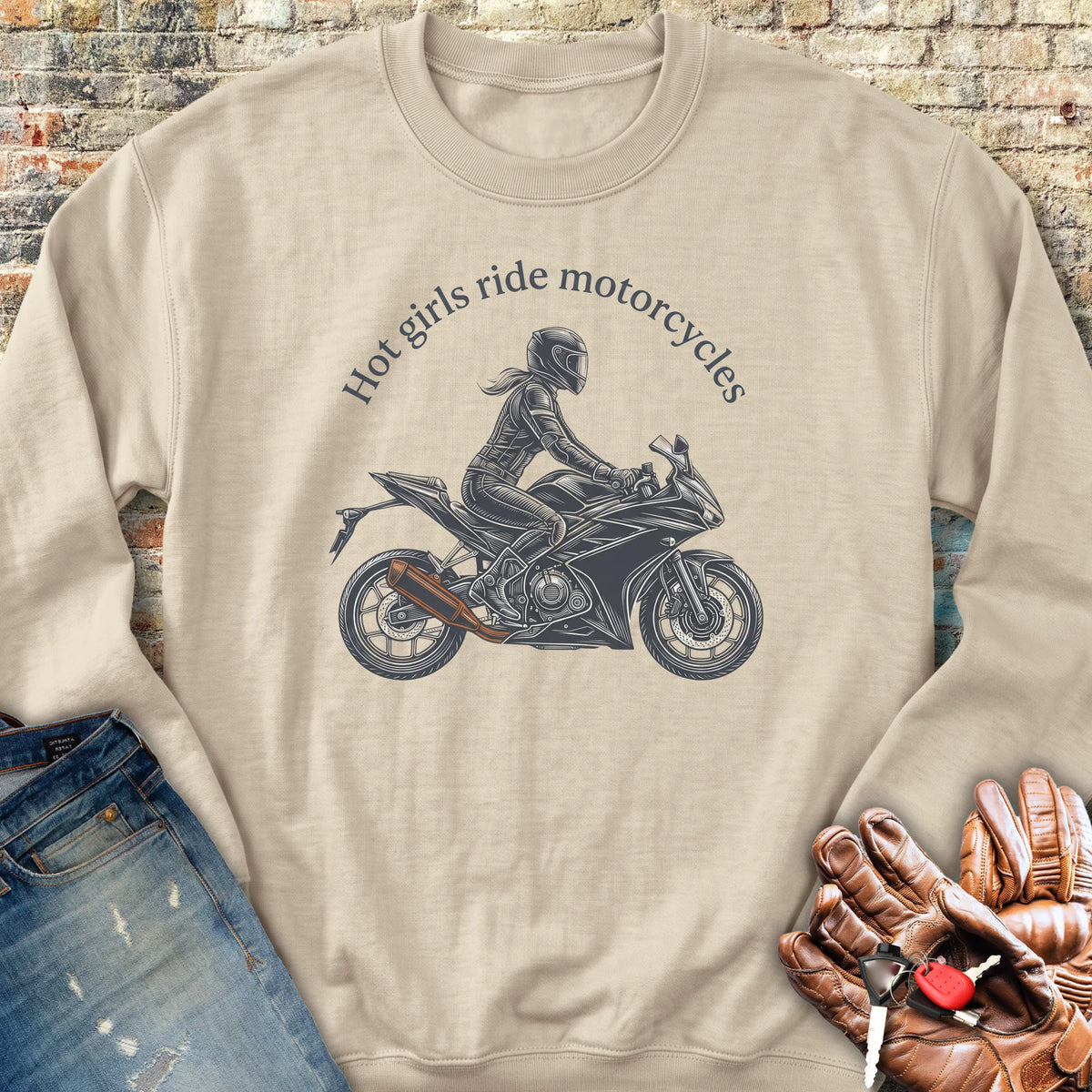Girl On A Bike Sweatshirt - Sand