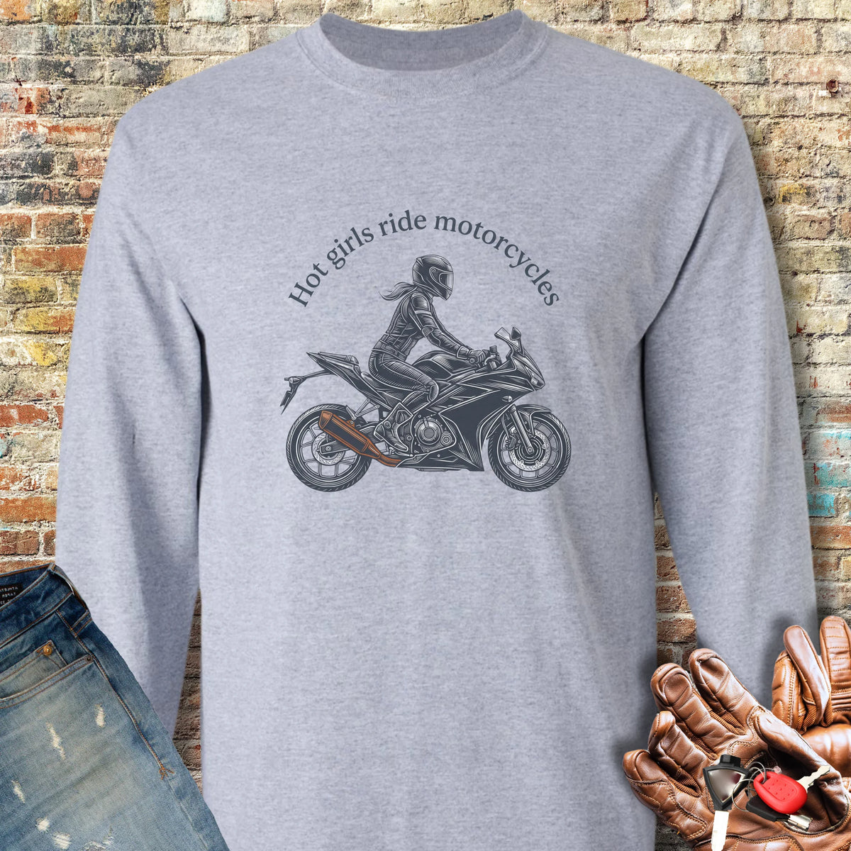 Girl On A Bike Long Sleeve T-Shirt - Sport Grey