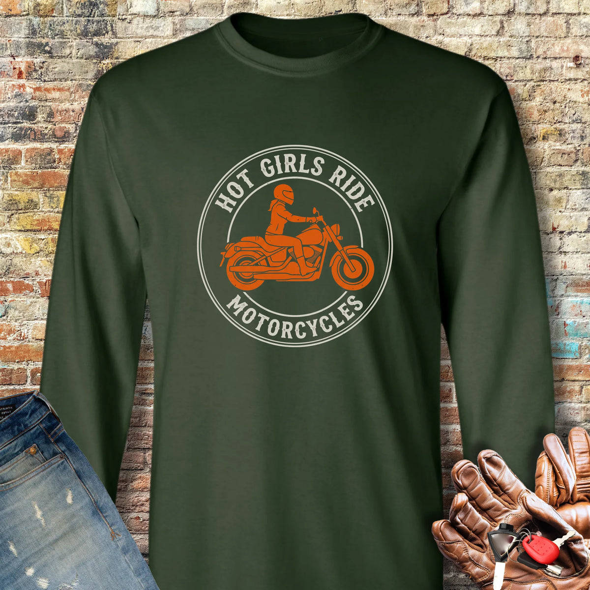 Girls Ride Long Sleeve T-Shirt - Forest Green
