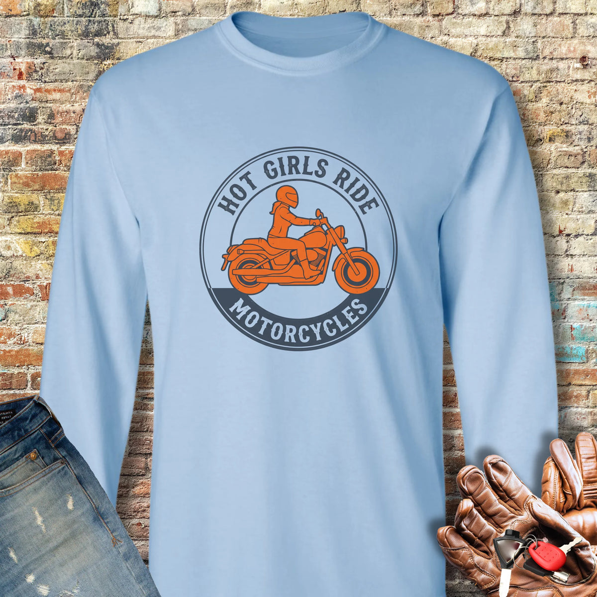 Girls Ride Long Sleeve T-Shirt - Light Blue