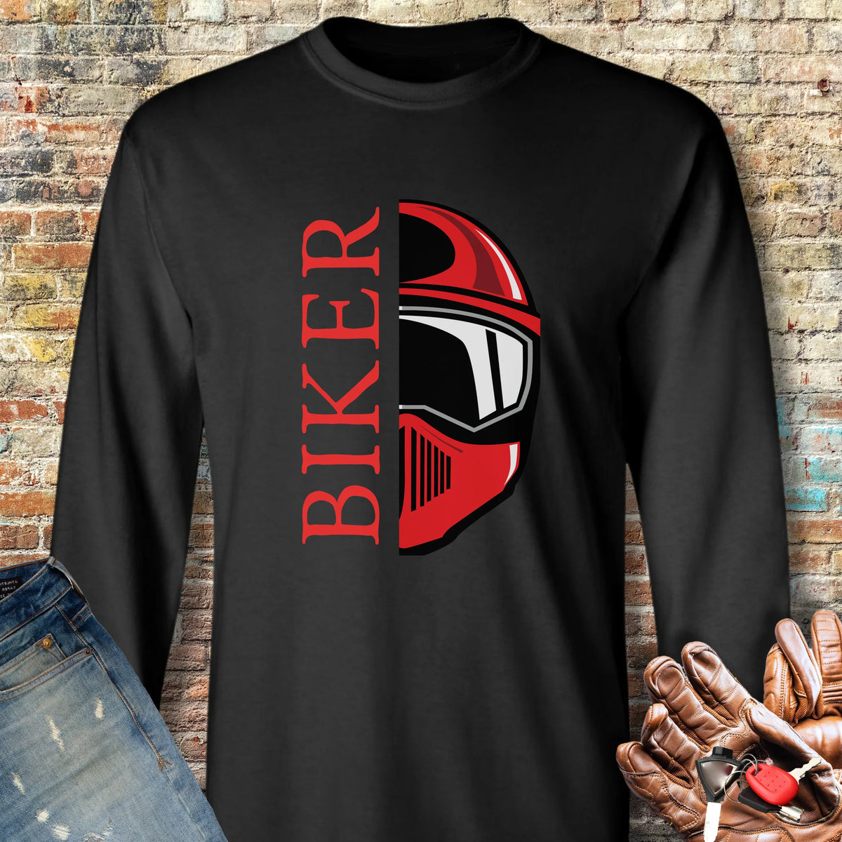 Half Helmet Long Sleeve T-Shirt - Black
