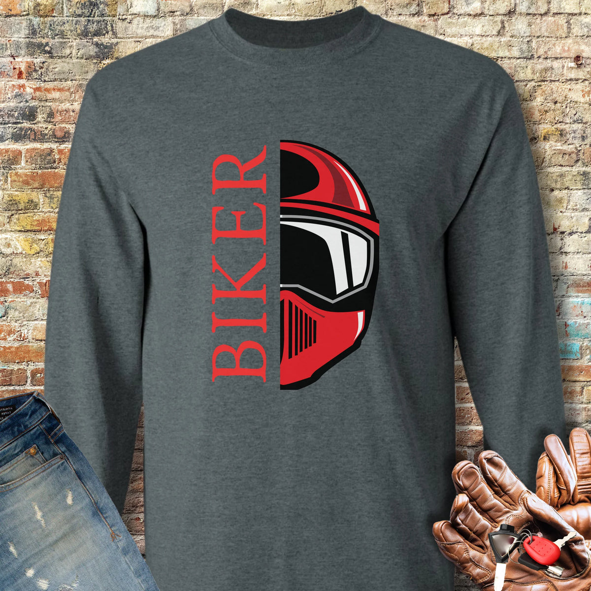 Half Helmet Long Sleeve T-Shirt - Dark Heather