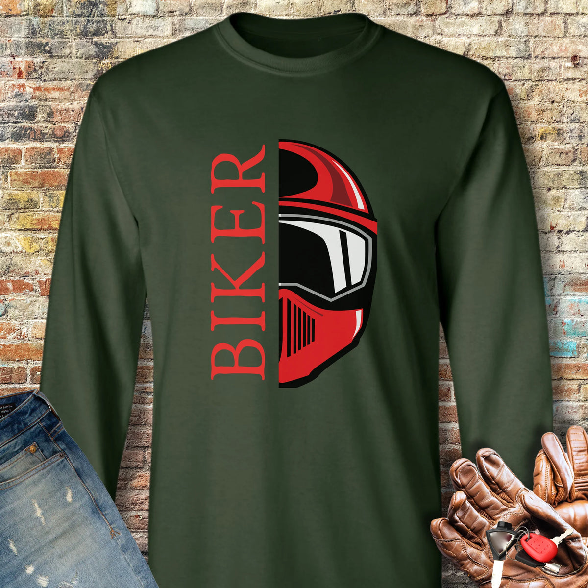 Half Helmet Long Sleeve T-Shirt - Forest Green