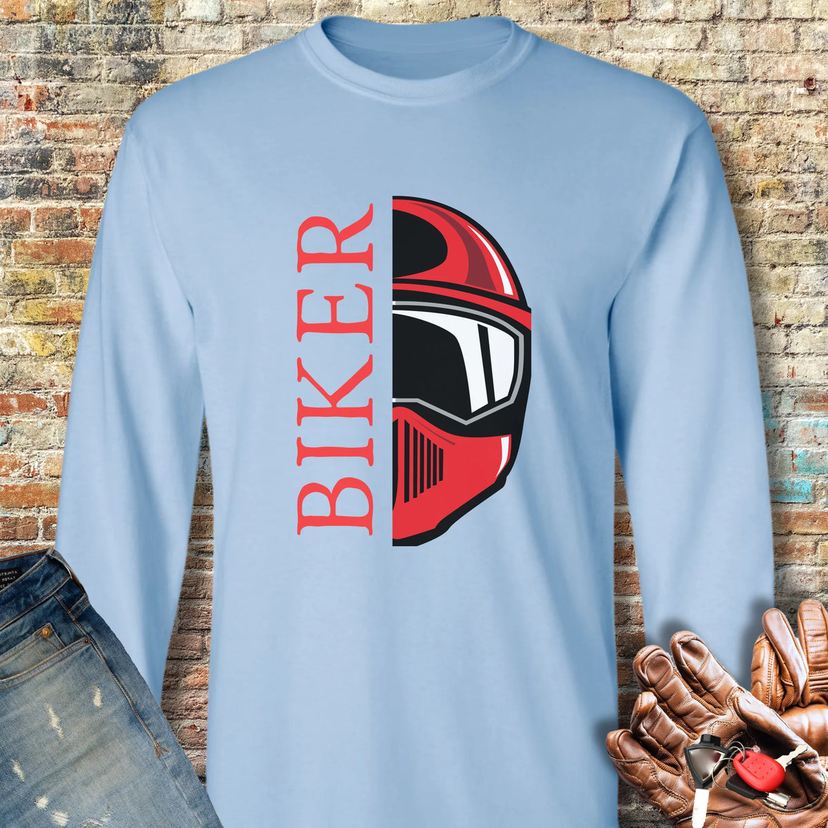 Half Helmet Long Sleeve T-Shirt - Light Blue