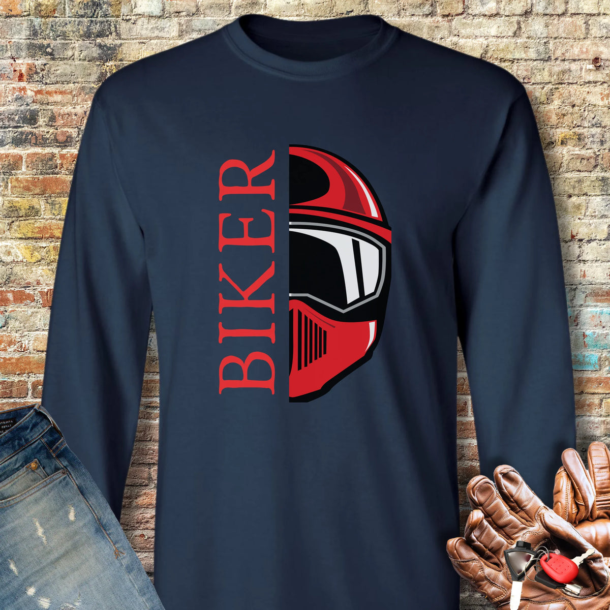 Half Helmet Long Sleeve T-Shirt - Navy