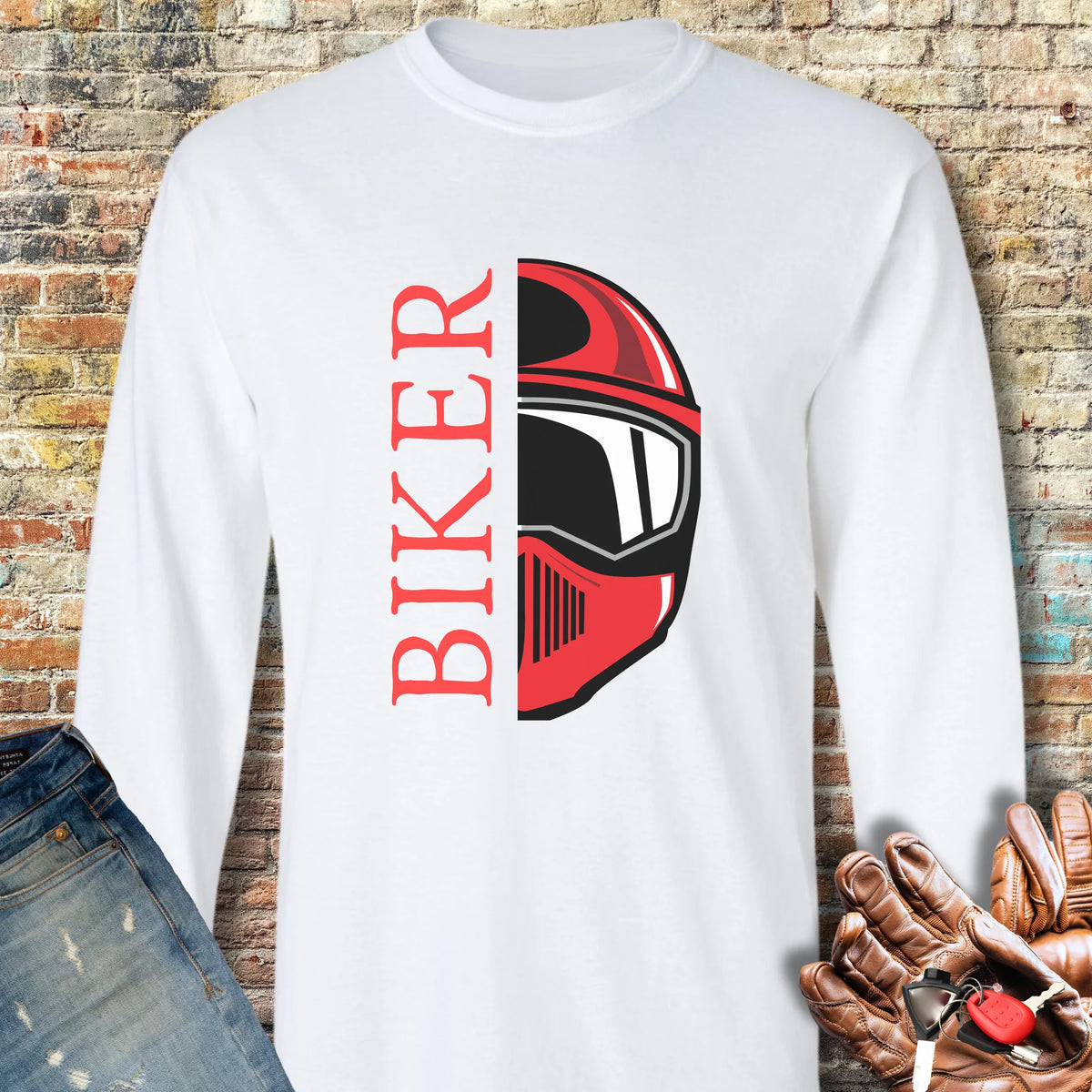 Half Helmet Long Sleeve T-Shirt - White