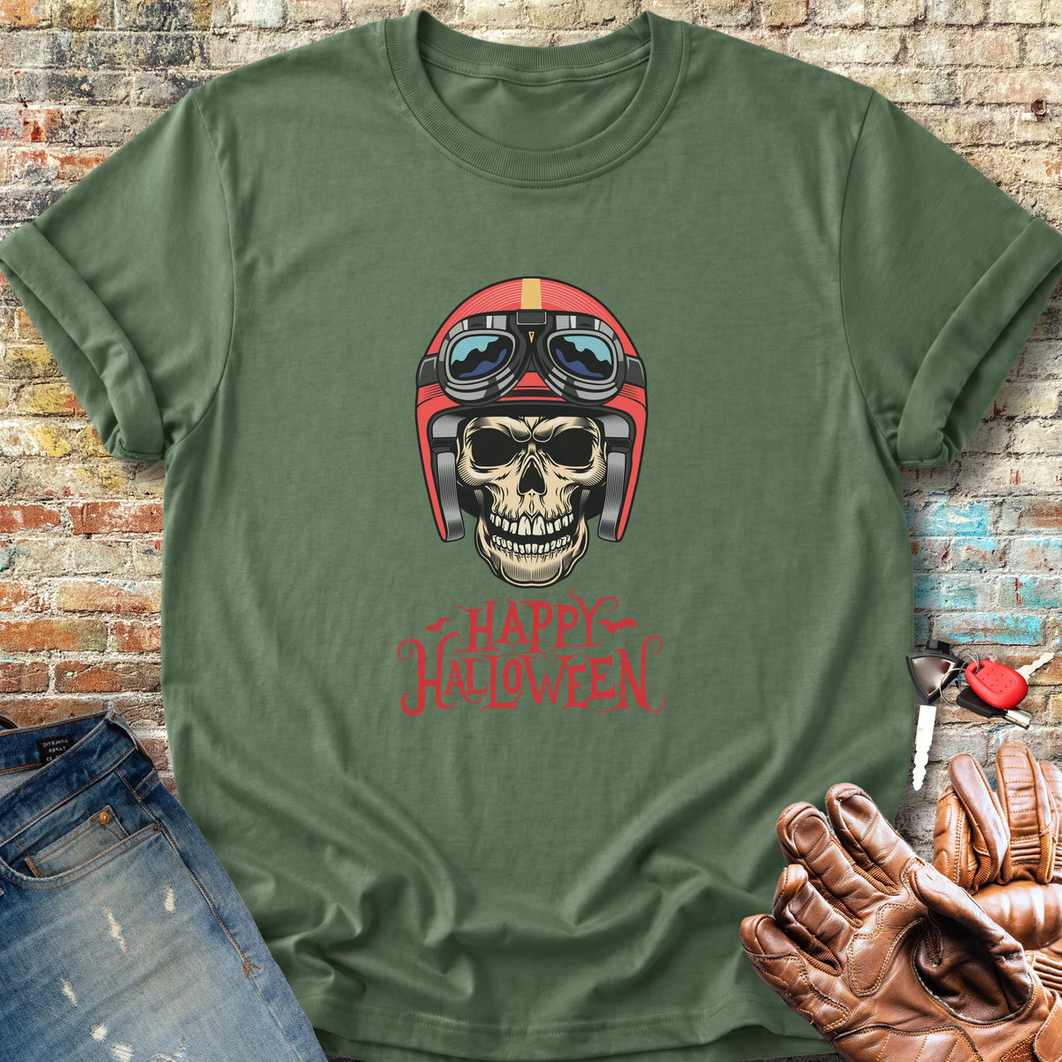 Halloween Skull Classic T-Shirt - Military Green