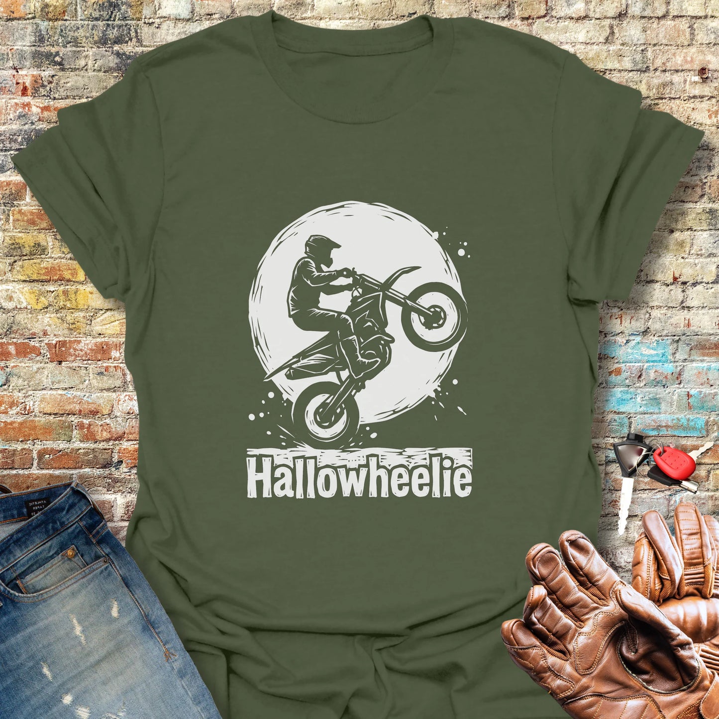 Hallowheelie Moon T-Shirt - Military Green