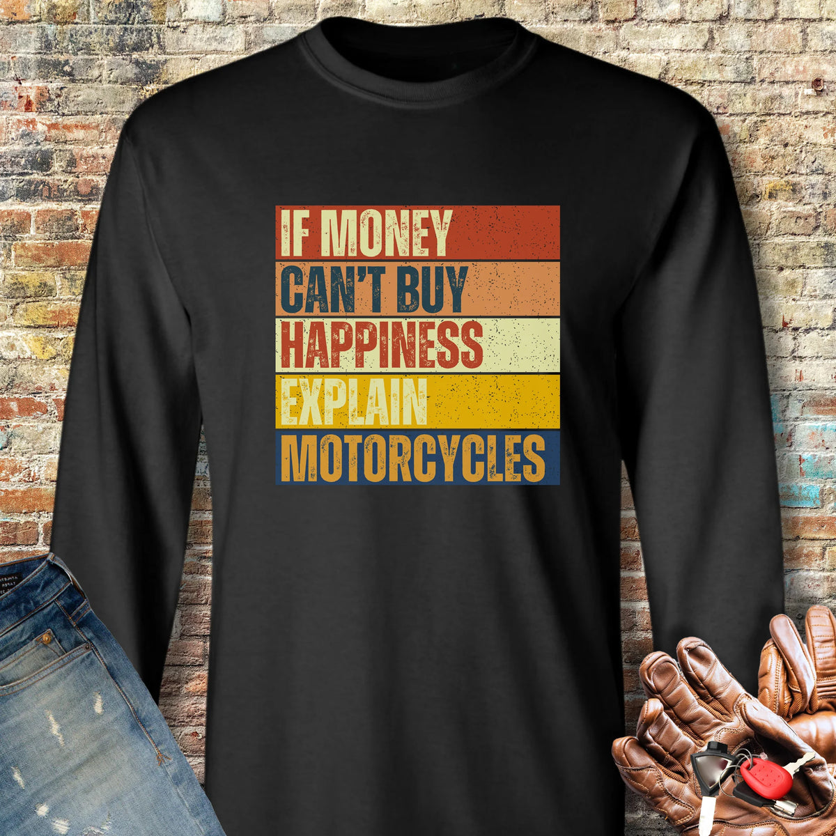Happiness (Block) Long Sleeve T-Shirt - Black