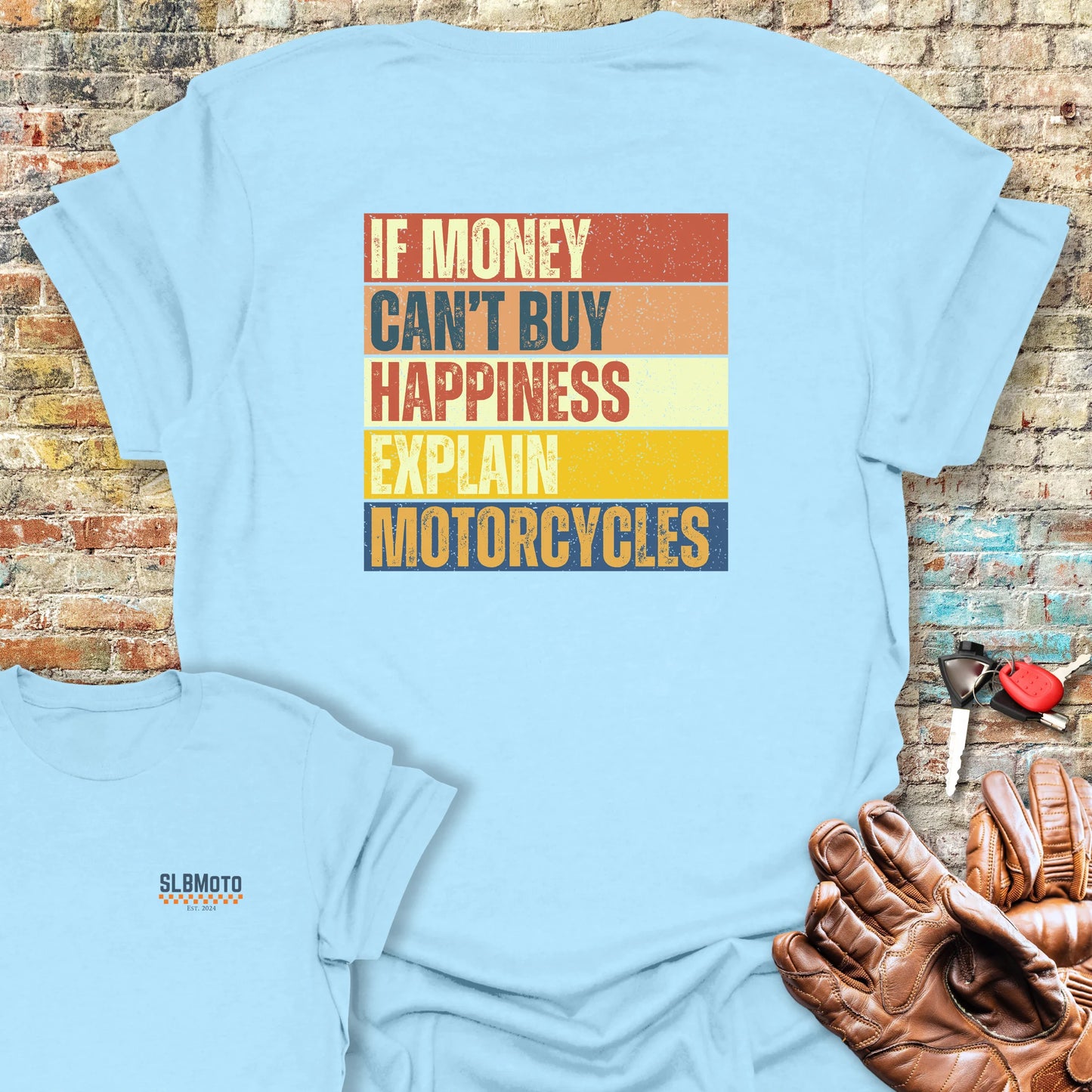 Happiness (Block) Back Print T-Shirt - Light Blue