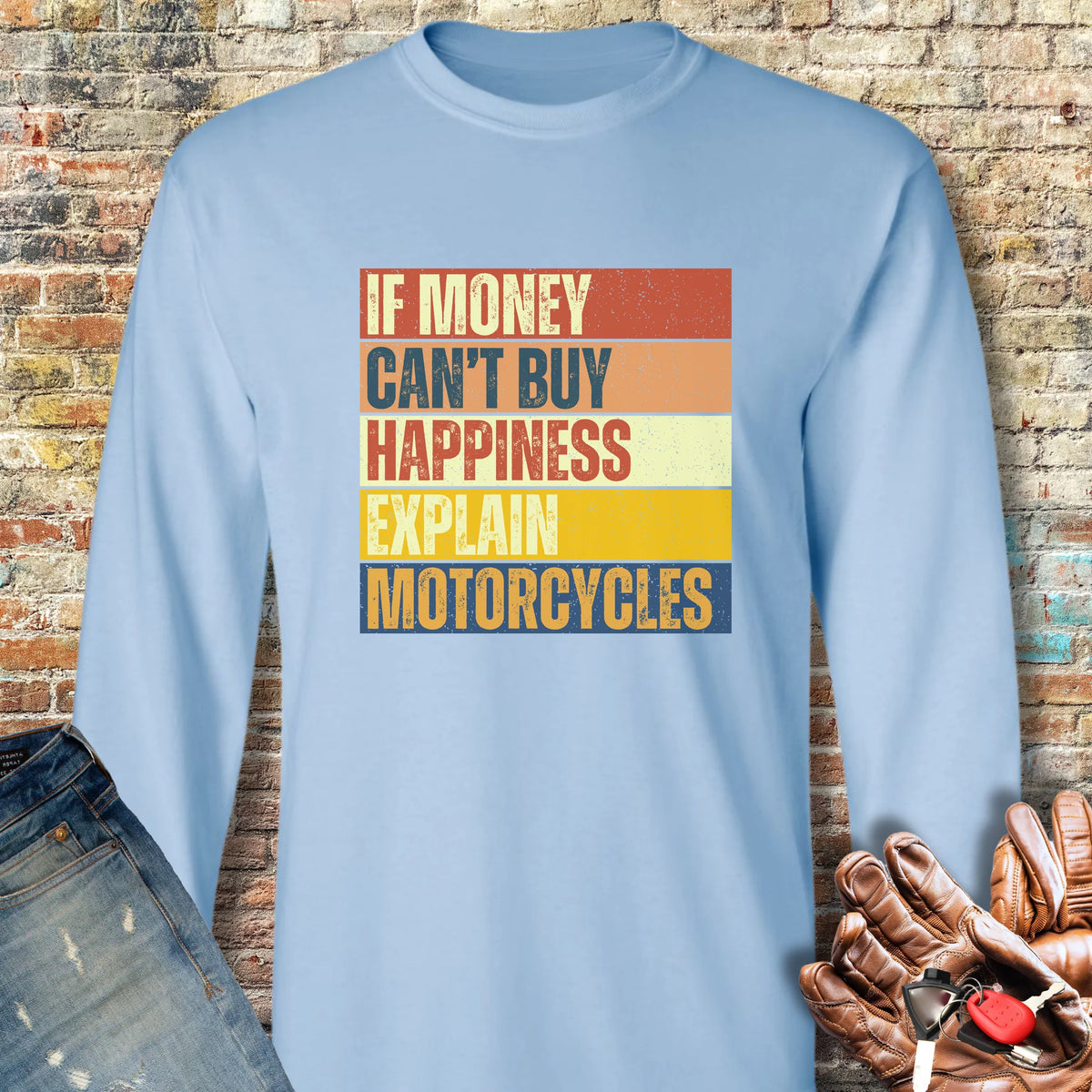 Happiness (Block) Long Sleeve T-Shirt - Light Blue