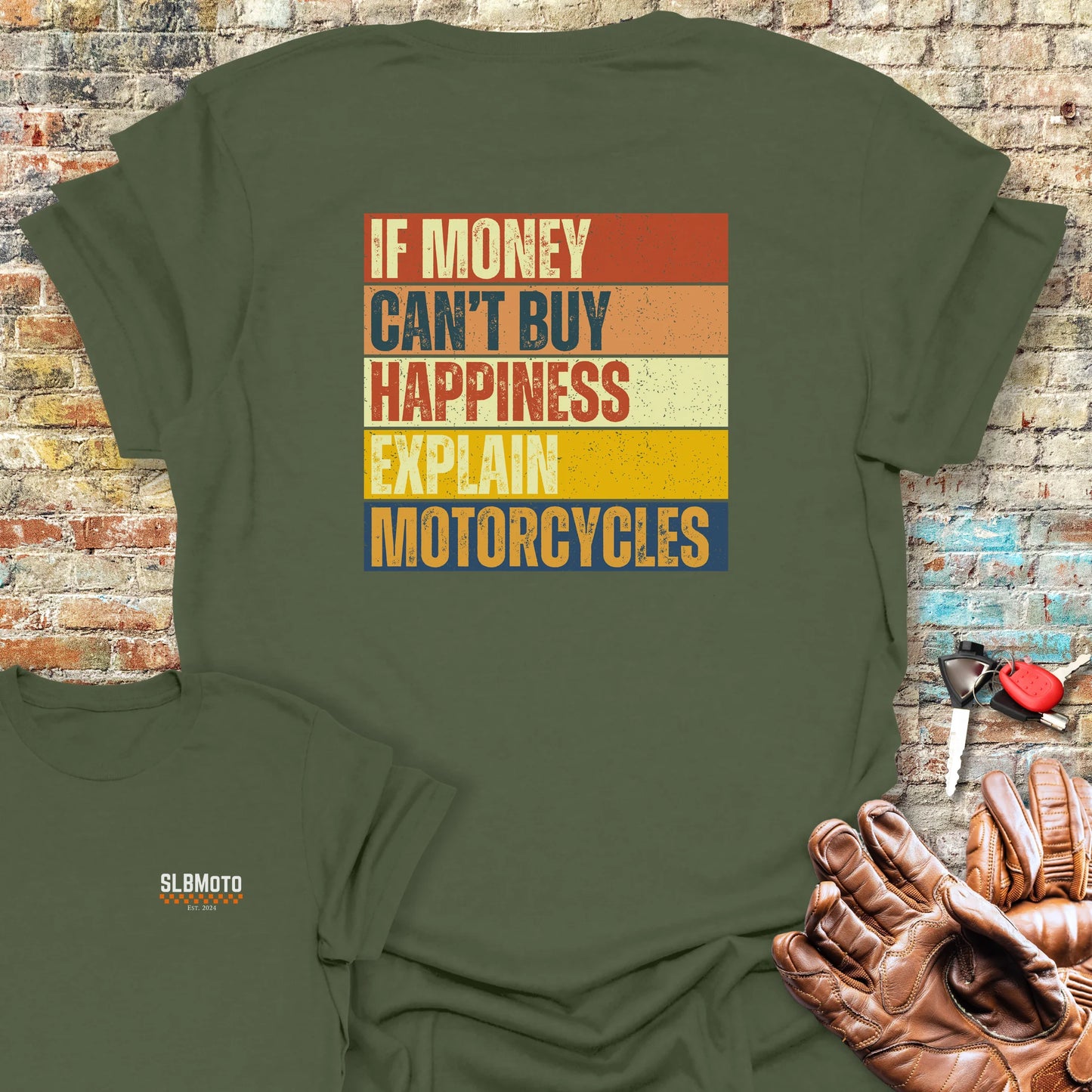 Happiness (Block) Back Print T-Shirt - Military Green