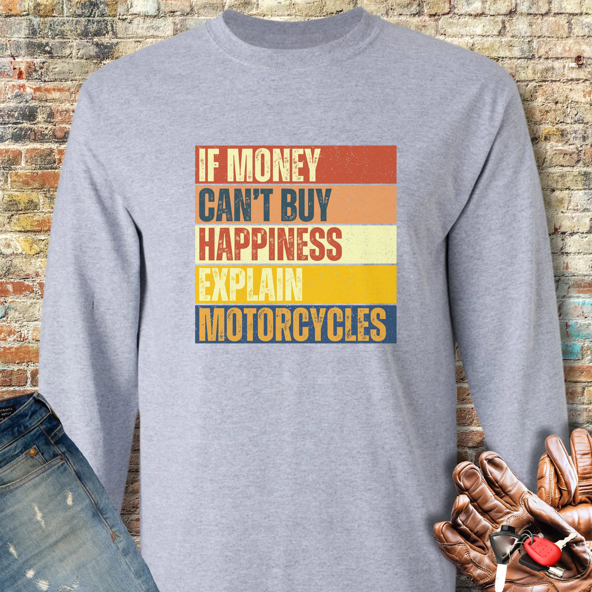 Happiness (Block) Long Sleeve T-Shirt - Sport Grey