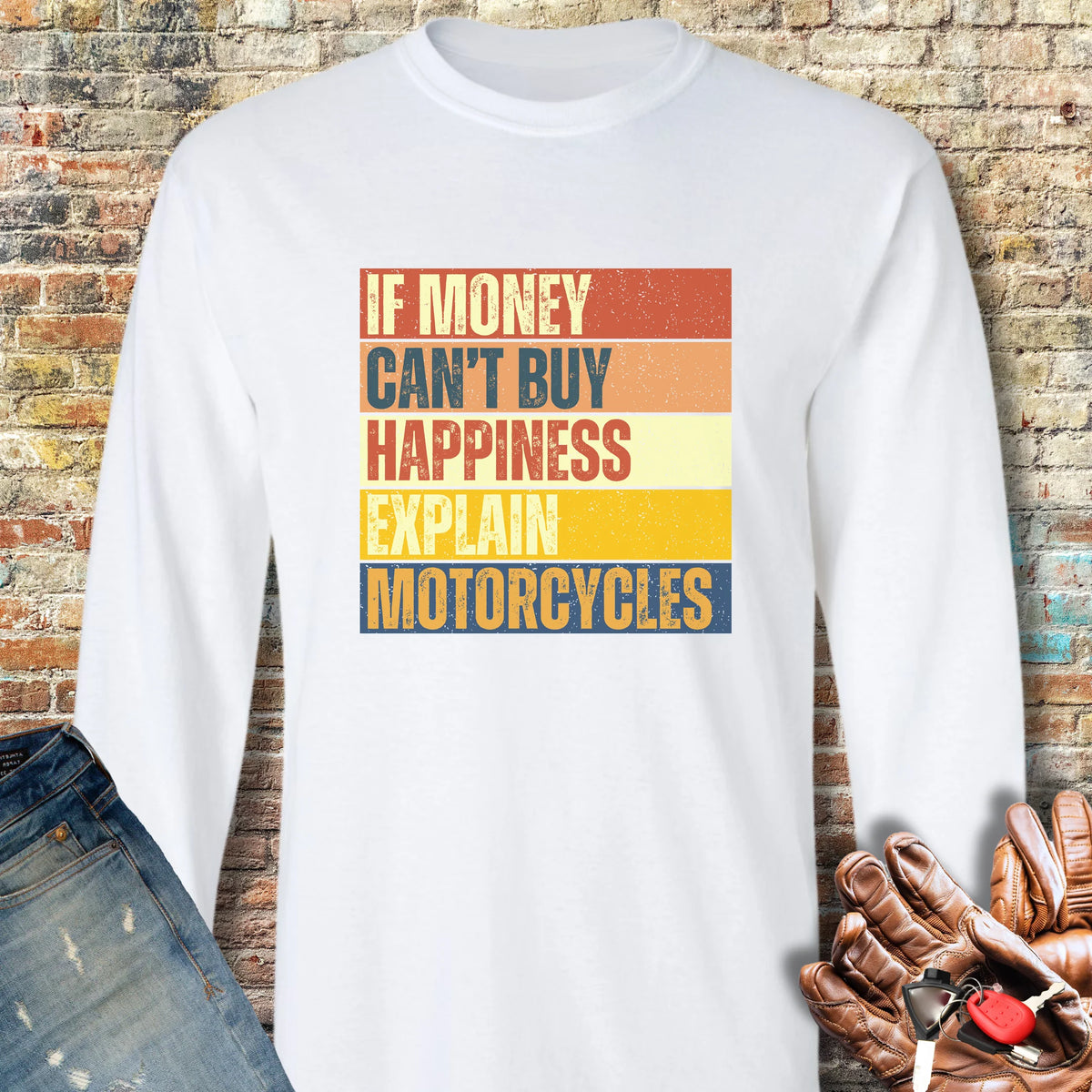 Happiness (Block) Long Sleeve T-Shirt - White