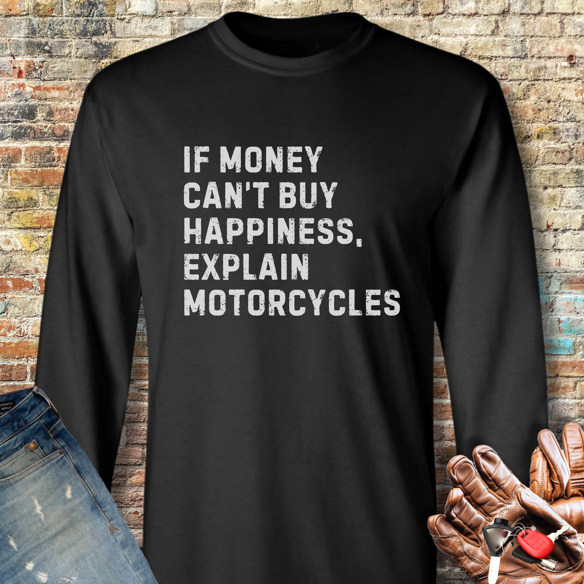 Happiness (Text) Long Sleeve T-Shirt - Black
