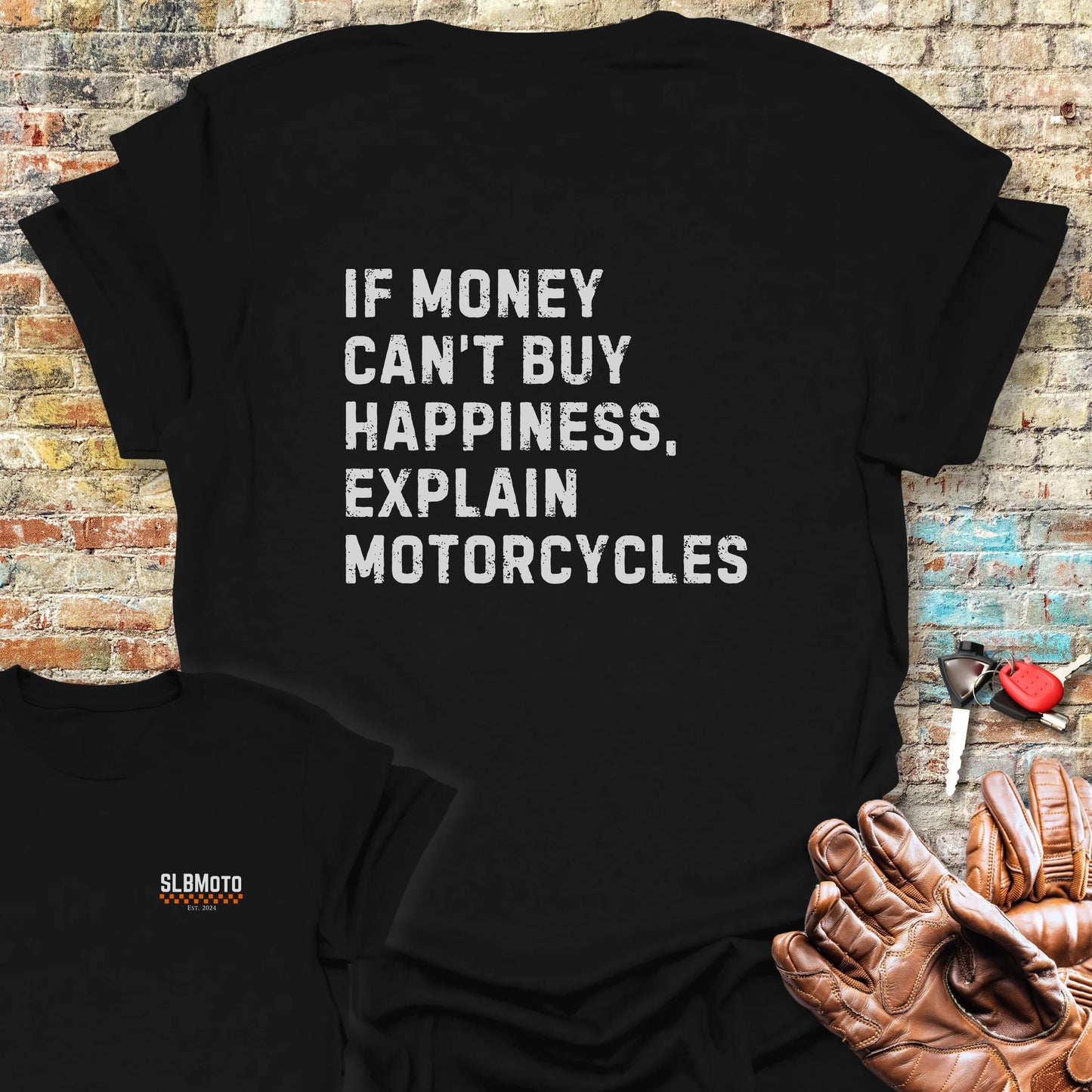 Happiness (Text) Back Print T-Shirt - Black